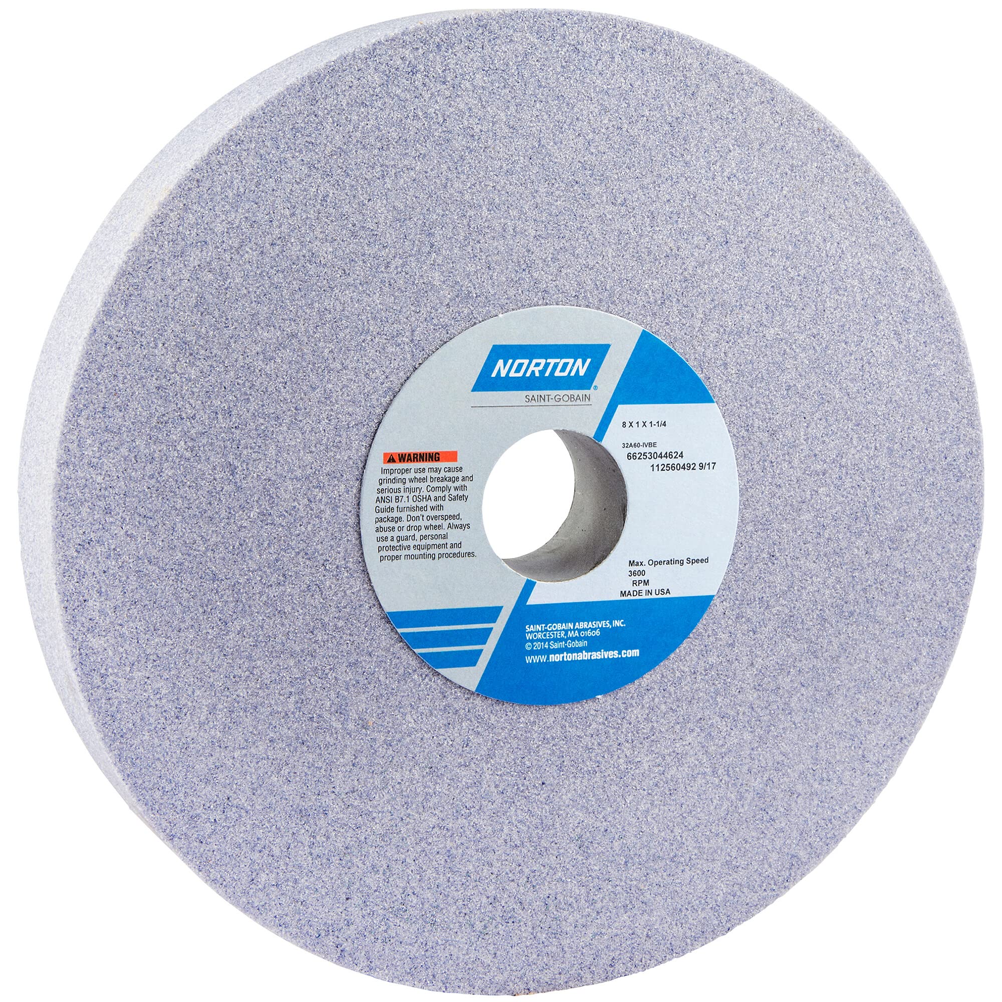 Norton 66253044624 8x1x1-1/4 Type 01 Straight Grinding Wheel 32A60-IVBE for Metalworking & Sharpening Tools – Perfect for Workshop, Construction, and DIY Projects