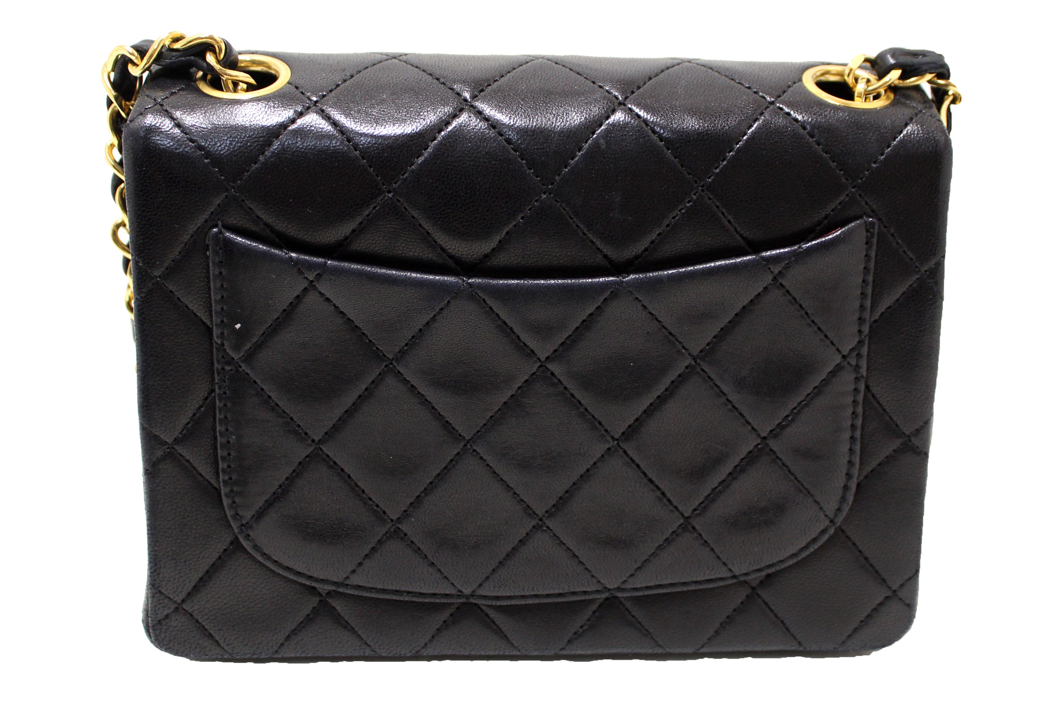 Authentic Vintage Chanel Black Quilted Lambskin Leather Classic Mini Square Flap Bag - Luxury Designer Handbag for Women, Perfect for Evening Parties & Special Occasions