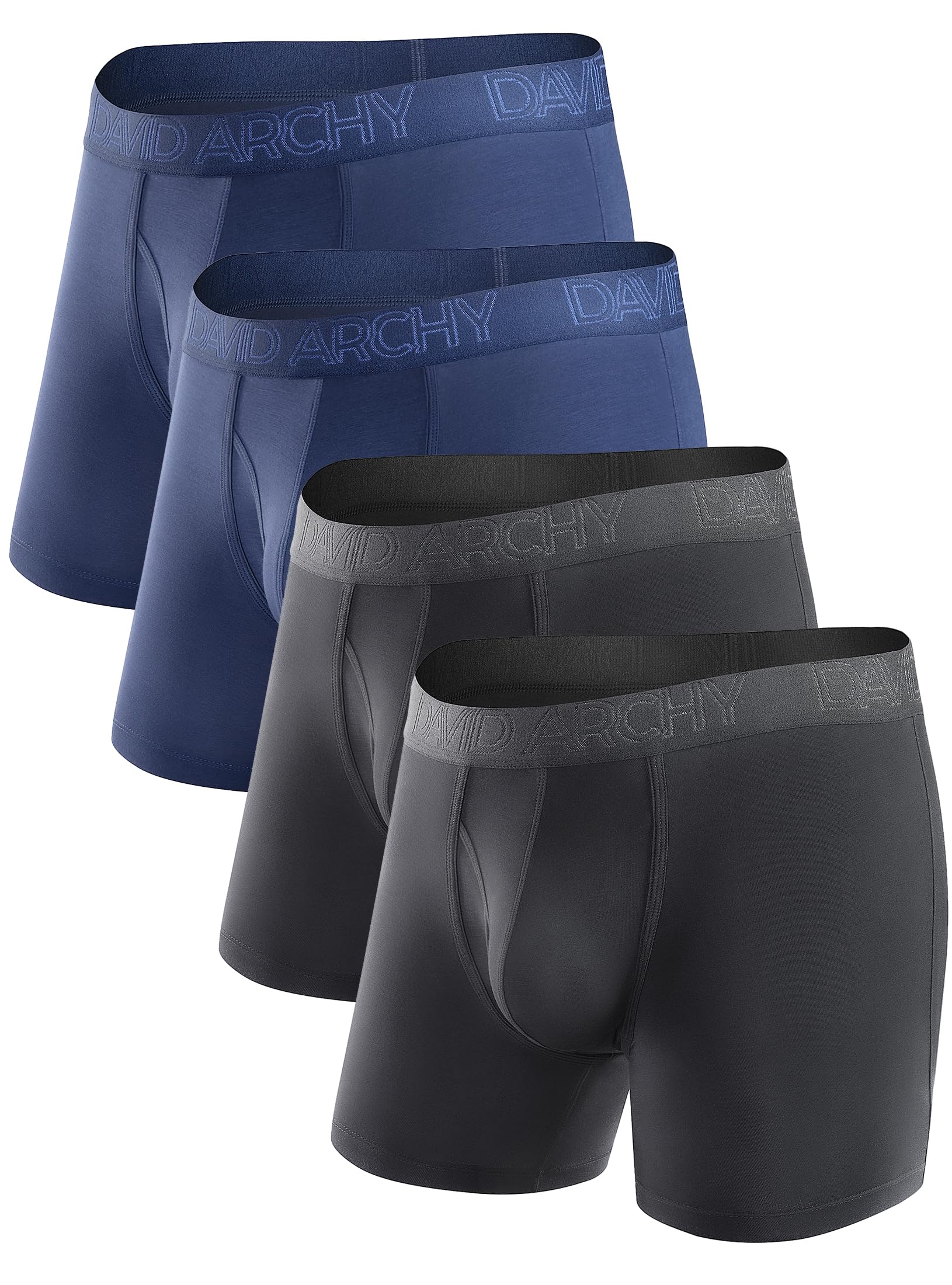 DAVID ARCHY Men's Boxer Briefs - 3 Pack Breathable Soft Moisture-Wicking Underwear with Fly Opening | Comfortable Everyday Wear for Work, Gym & Travel
