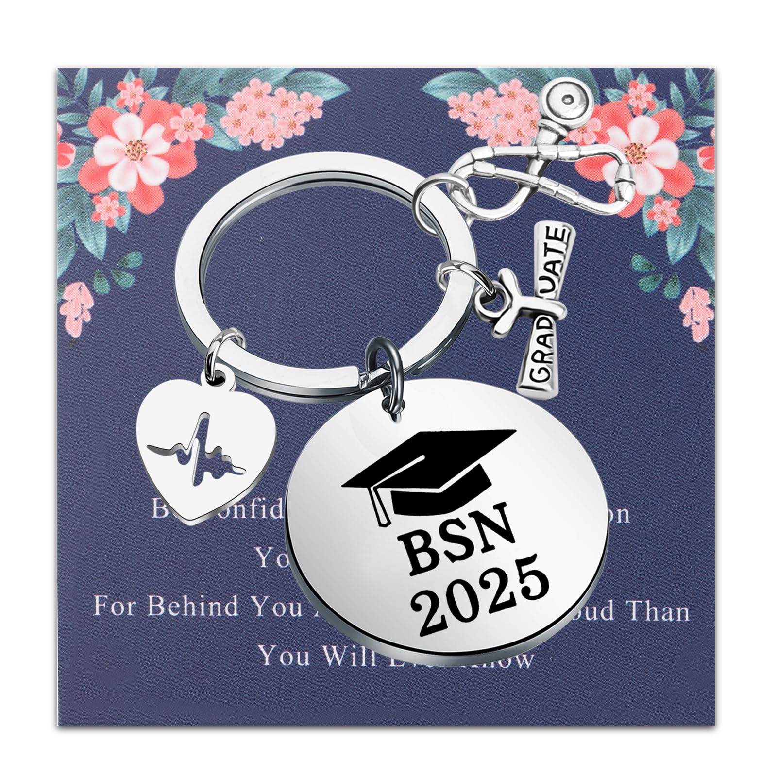 LQRI BSN 2025 Keychain - Bachelor of Science in Nursing Graduation Gift with Medical Caduceus Charm - Perfect for Nursing Students, Class of 2025 Graduates & Healthcare Professionals - Ideal for Clinicals, White Coat Ceremonies & Daily Use