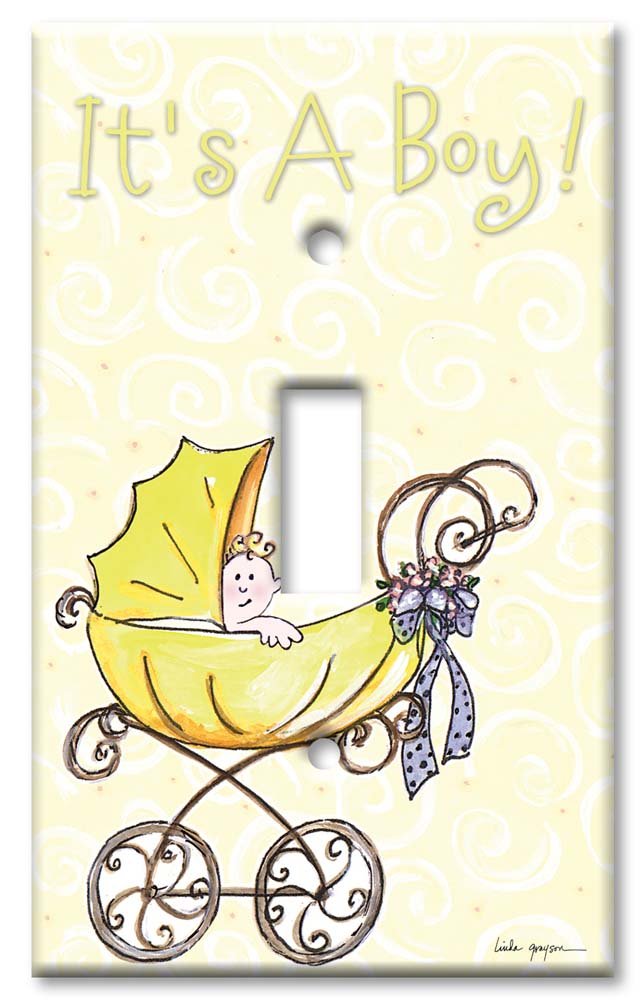 Oversized Single Gang Toggle Switch Plate Cover - Decorative Metal Wall Plate for Baby Boy Nursery - Carriage Design - Made in USA - Perfect for Home Decor & Nursery Room Wall Switch Upgrade
