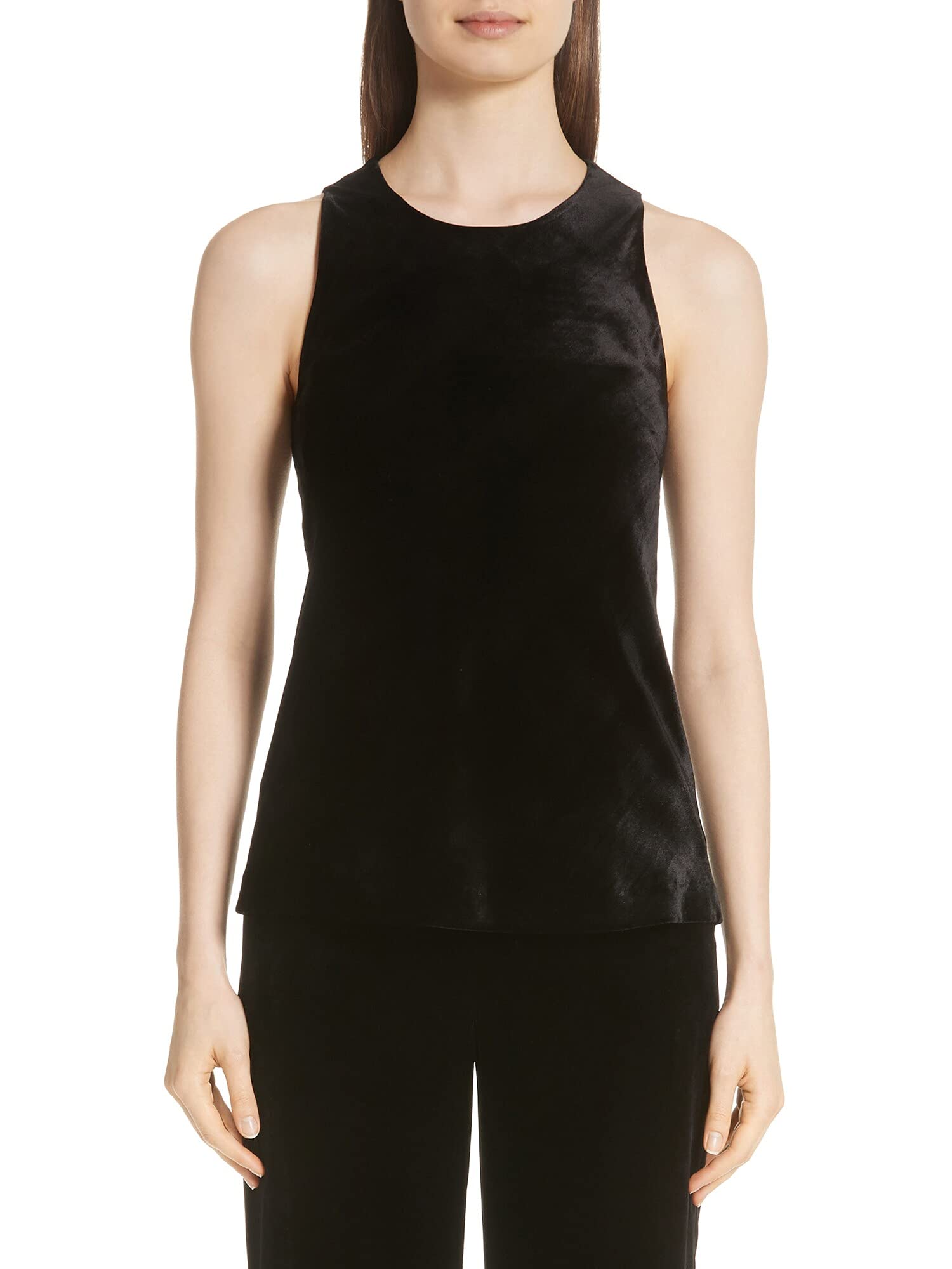 ST JOHN Women's Black Sleeveless Jewel Neck Party Top - Petite Sizes (P) - Elegant Evening Wear for Cocktail Parties, Weddings & Special Occasions
