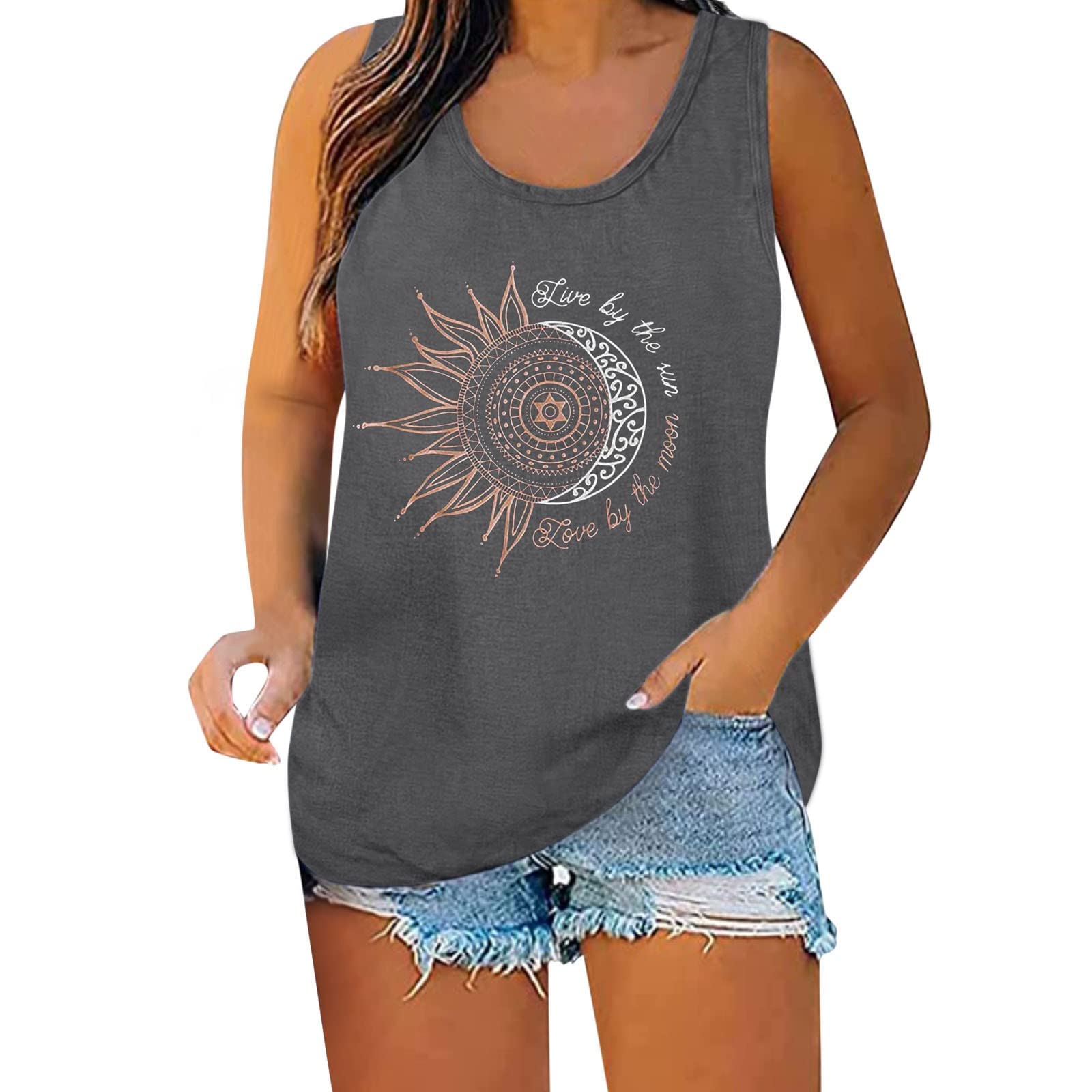 Vintage Print Women's Tank Tops - Summer Sleeveless Muscle Tee Shirts for Women | Casual Basic Vest Tops | Perfect for Beach, Gym, and Everyday Wear