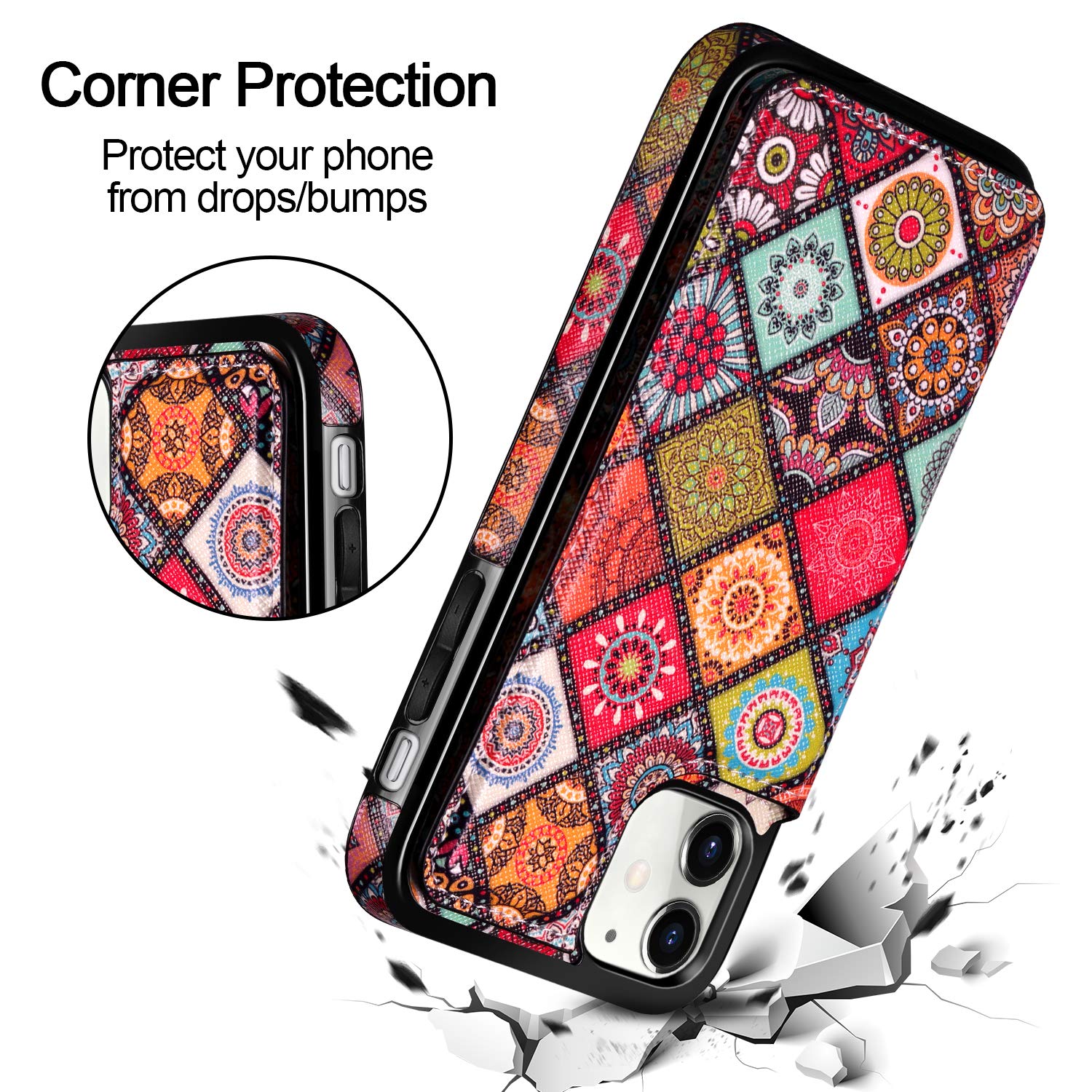 HianDier Slim PU Leather Wallet Case for iPhone 11 (2019) - Magnetic Flip Folio Cover with Credit Card Slots & Protective Shell | Mandala Colorful Design | Perfect for Everyday Use, Travel & Business