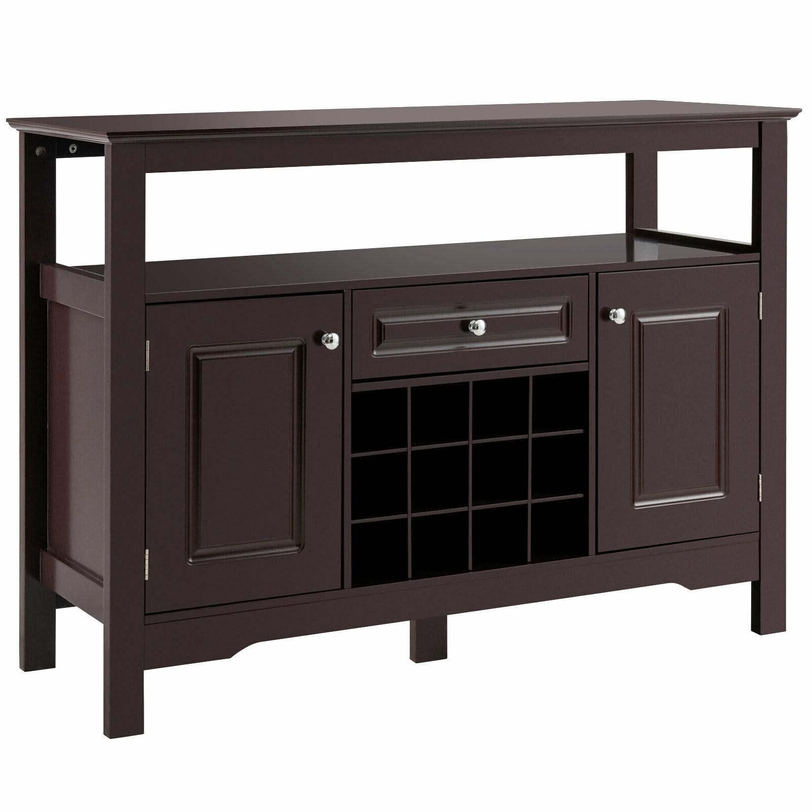 Kitchen Server Cabinet with Storage Buffet Sideboard & Wine Rack - Brown Wooden Organizer for Dining Room, Living Room, and Home Bar
