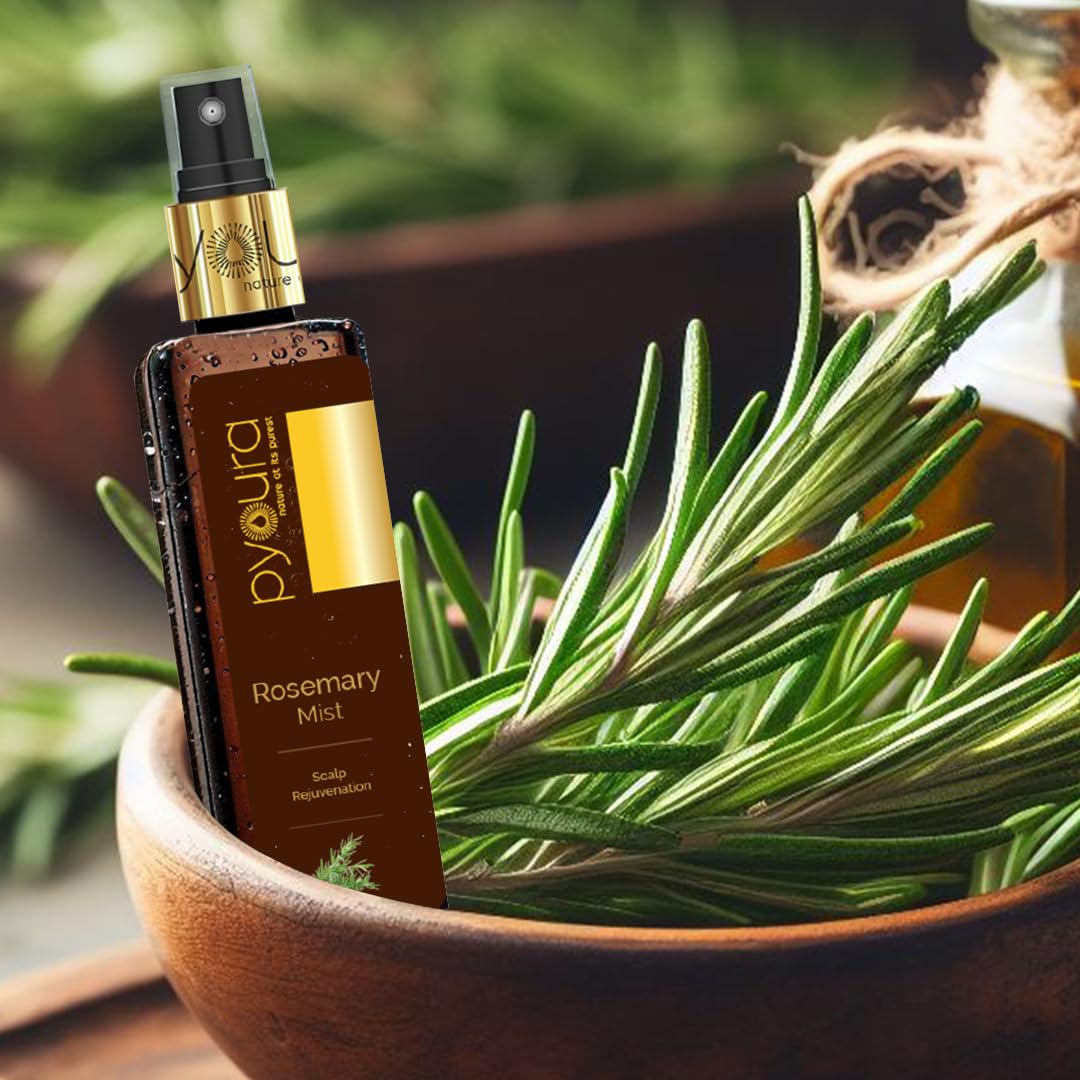 PYOURA Rosemary Water Hair Mist Spray 50ml - Natural Hair Growth Treatment for Hair Fall Control & Scalp Health | Heat Protection, Non-Oily Ayurvedic Serum with 100% Pure Rosemary Leaf Extract | Perfect for Daily Hair Care, Styling & Damaged Hair Repair