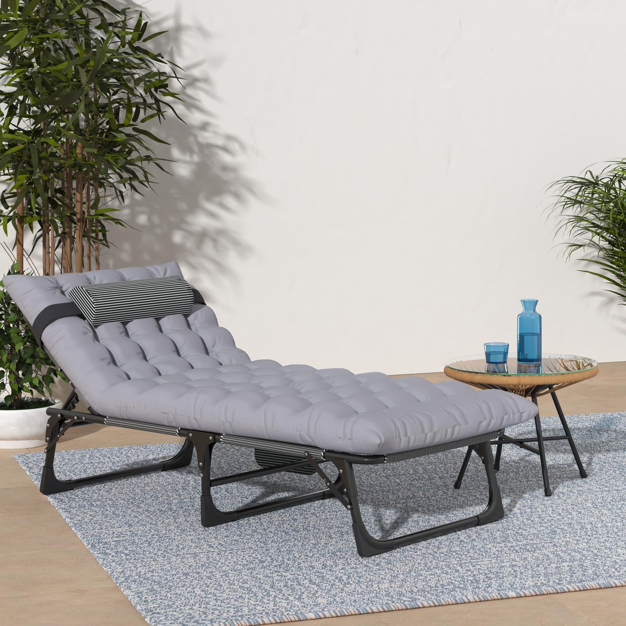SLSY Folding Chaise Lounge Chair - Heavy Duty Outdoor Reclining Patio Chair for Tanning, Pool, Beach, Lawn & Camping | Perfect for Backyard, Deck, Garden Relaxation & Sunbathing