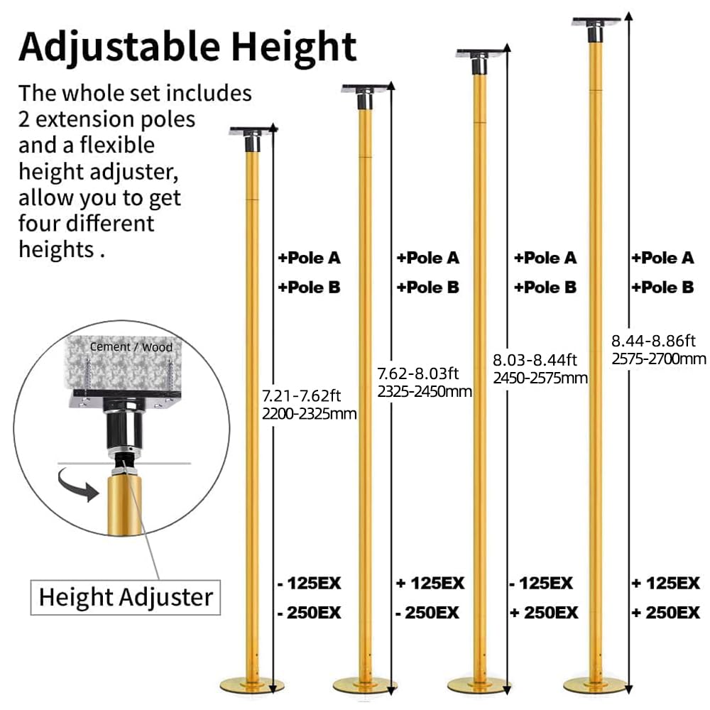 Adjustable Height Permanent Dance Pole with Fixed Base - Enhanced Safety & Stability for Home Dance Practice, Fitness & Pole Dancing Classes