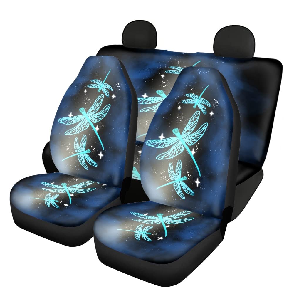 HUISEFOR 4-Piece Dragonfly Car Seat Covers - Front & Back All-Weather Protection, Universal Fit for Most Vehicles - Perfect for Road Trips, Daily Commute & Pet Protection (Blue)