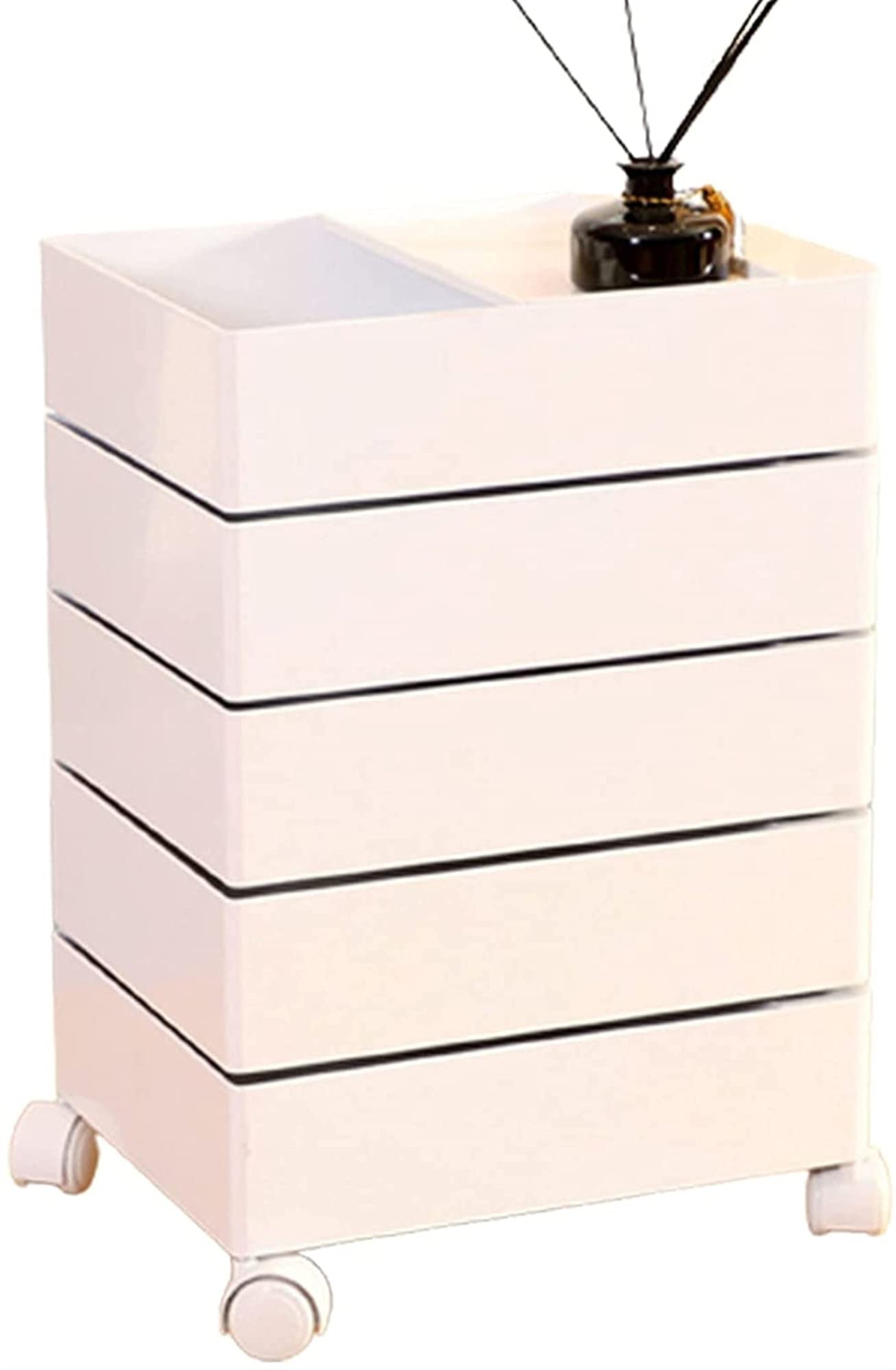 360° Rotating Nightstand with Storage - White Bedside Cabinet, File Organizer & Movable Side Table for Bedroom, Living Room, and Office Use
