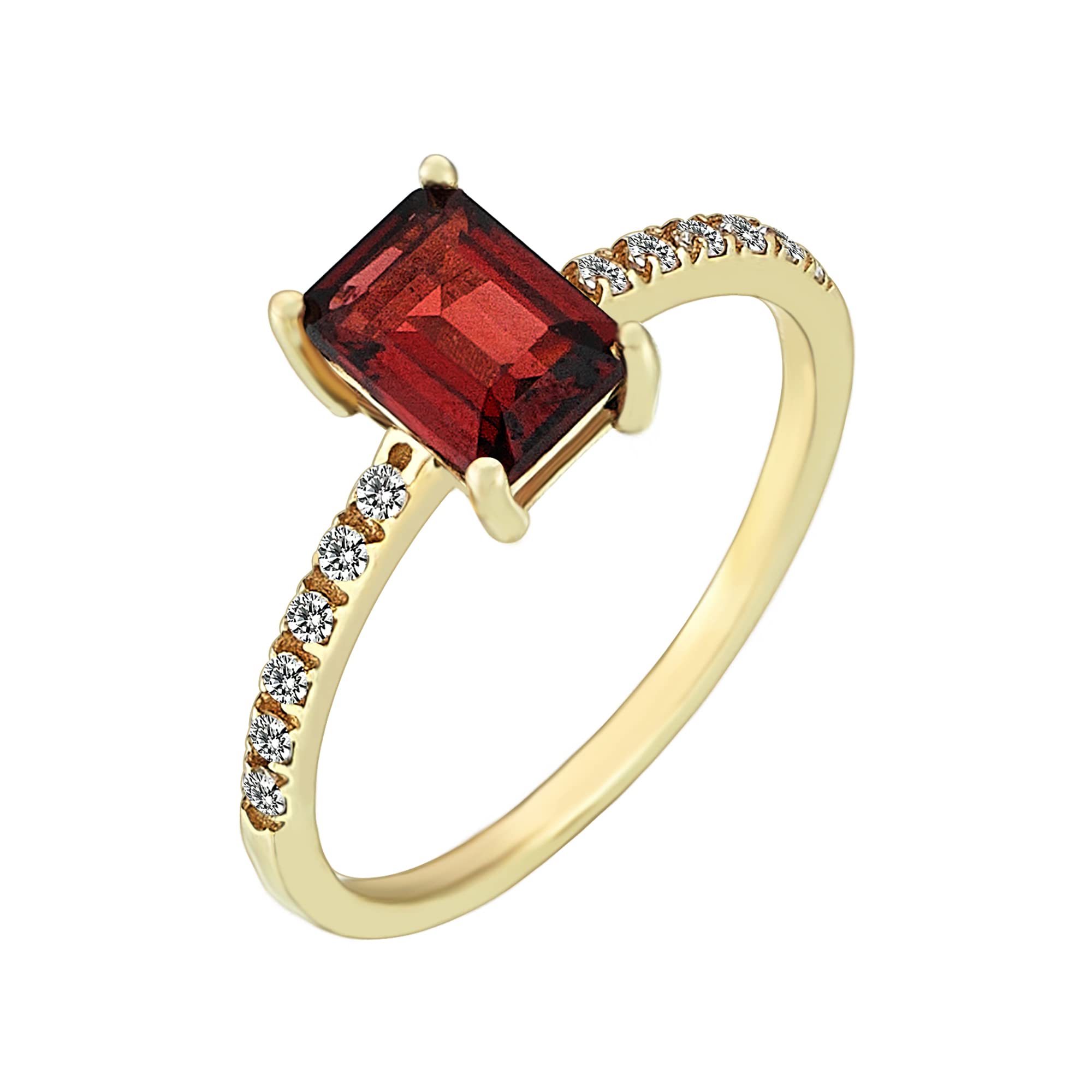 14K Solid Gold Garnet Baguette Solitaire Ring for Women - January Birthstone Engagement Ring, Dainty Garnet Gemstone Jewelry for Anniversary, Valentine's Day Gift & Special Occasions
