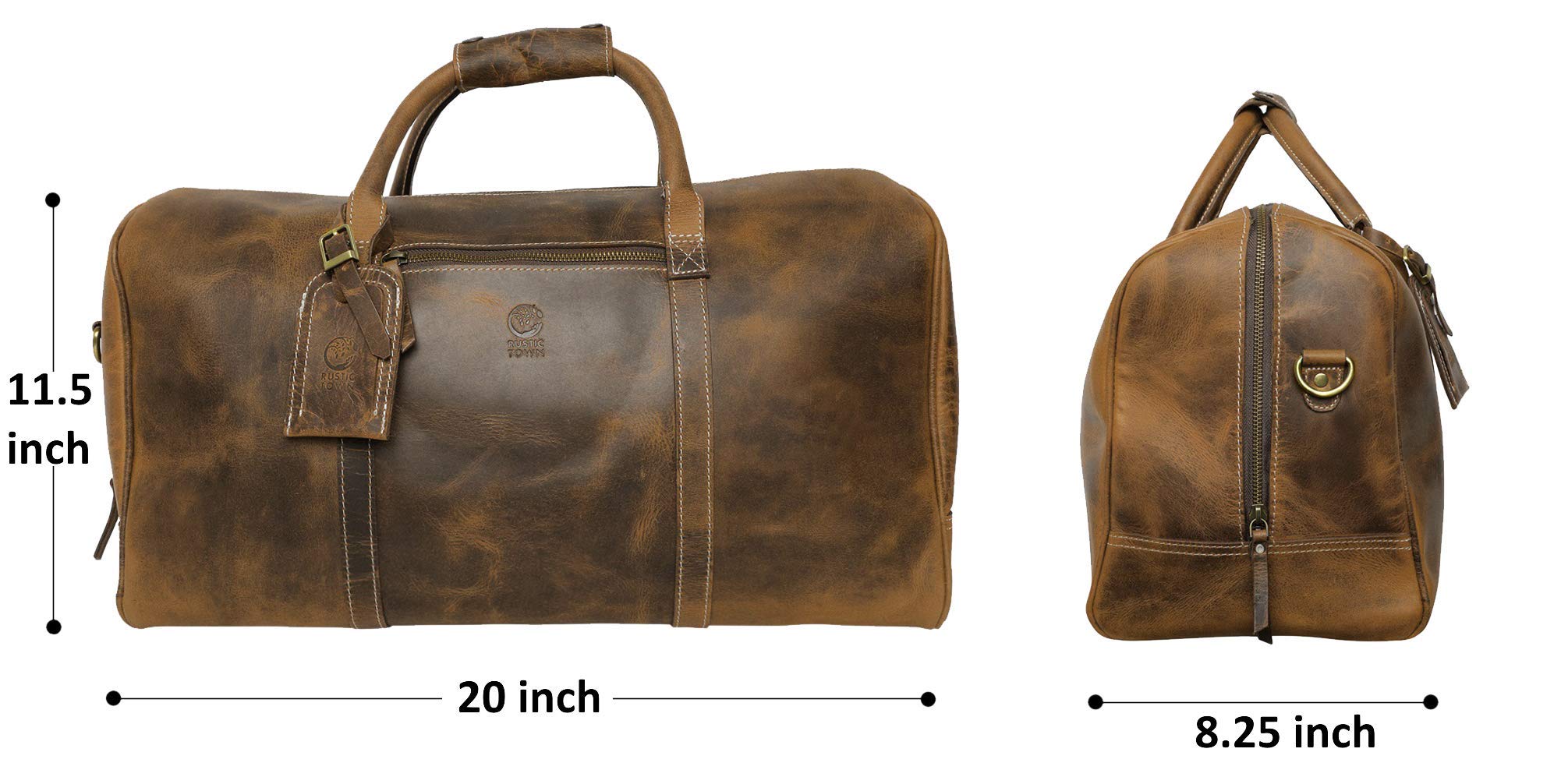 RUSTIC TOWN Genuine Leather Duffel Bag & Toiletry Bag Set - Premium Travel Luggage for Men & Women | Perfect Gift for Business Trips, Weekend Getaways & Gym Essentials