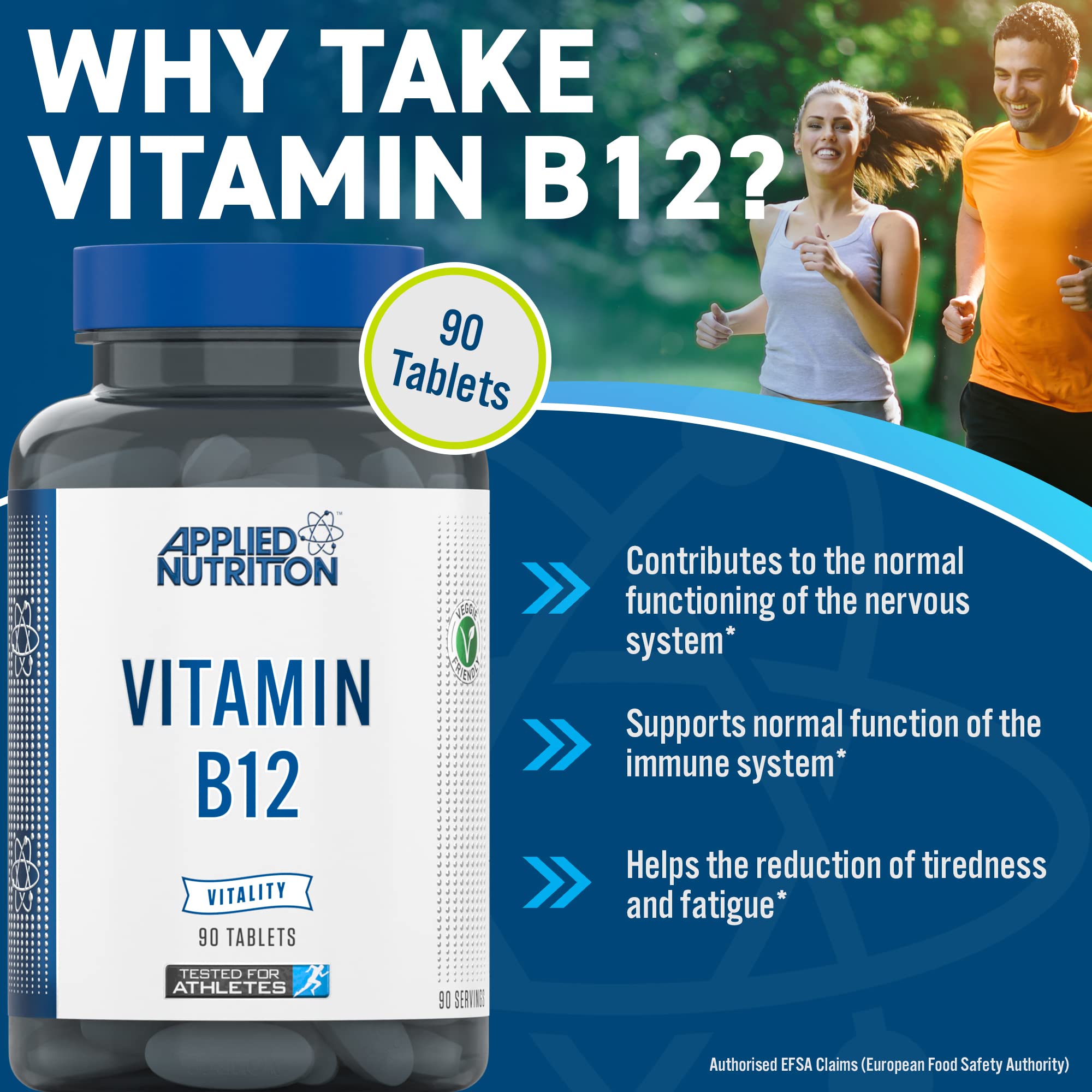 Applied Nutrition Vitamin B12 Supplement - 90 Tablets for Energy Boost & Metabolism Support | Daily Immune & Nervous System Health