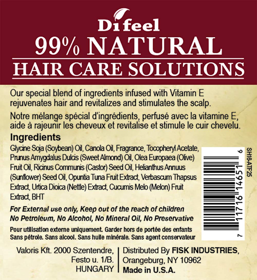 Difeel Premium 99% All Natural Anti-Frizz Hair Oil with Olive Oil, Vitamins A & E - 2.5oz for Smooth, Shiny Hair - Perfect for Dry, Damaged & Curly Hair Care