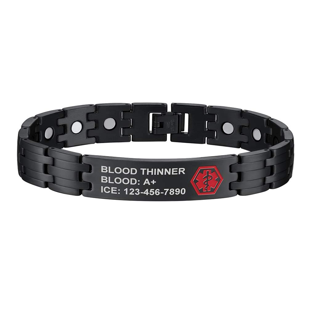 Supcare Adjustable Medical Alert Bracelet for Women & Men - Engraved Emergency ID with Free Medical Card - Ideal for Seniors, Allergies & Diabetes (Gift Ready)