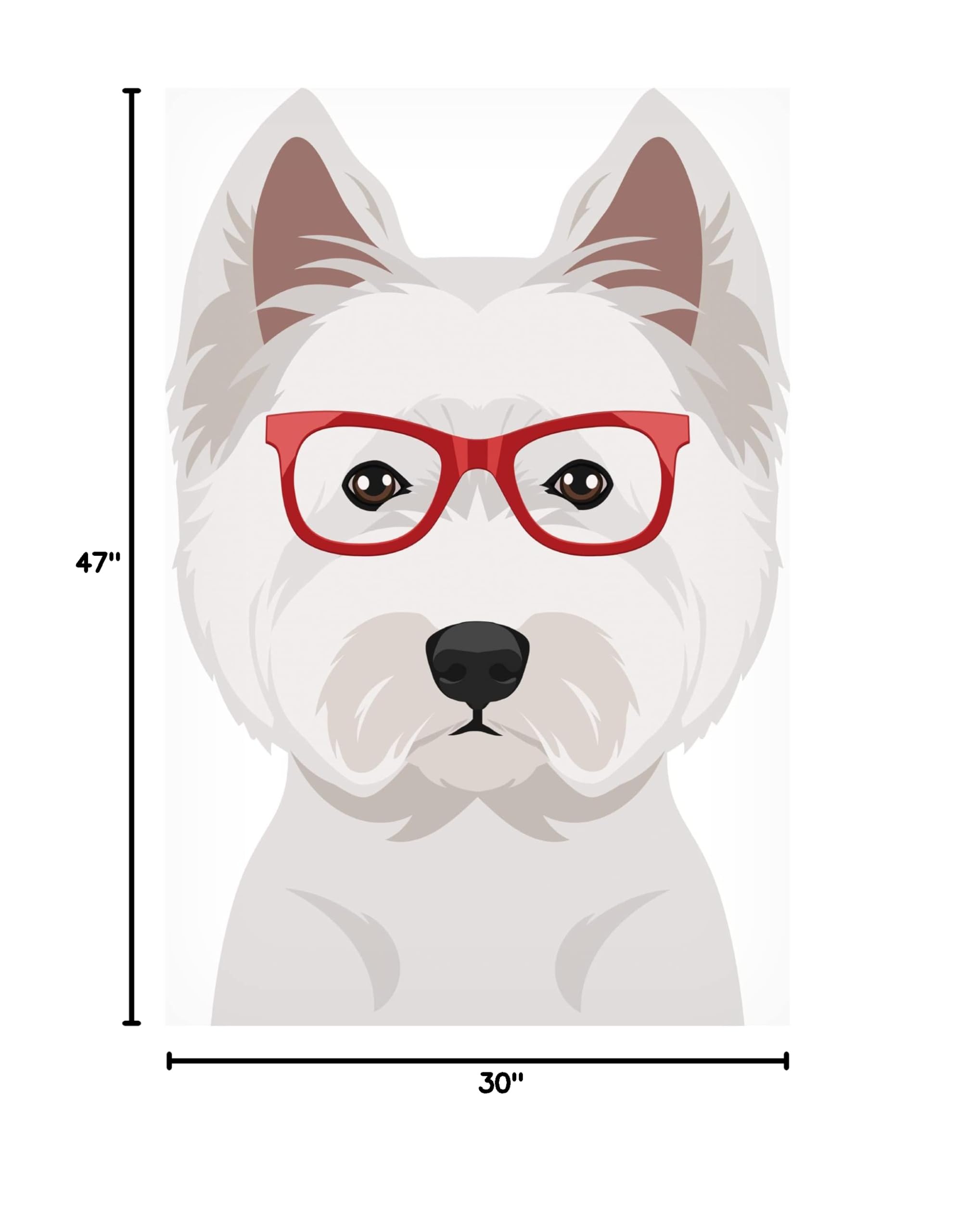 West Highland Terrier Wearing Hipster Glasses Canvas Wall Art - Modern Dog Portrait Painting for Living Room, Bedroom & Office Decor - Funny Pet Gift for Dog Lovers
