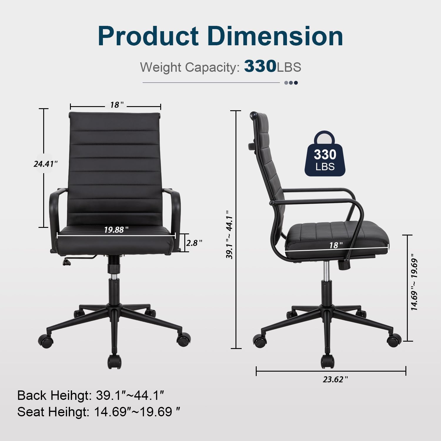 Ergonomic Office Desk Chair with Wheels - High Back Executive Swivel Rolling Chair, PU Leather Modern Ribbed Design for Home & Office Conference - Perfect for Long Work Hours, Video Calls, and Professional Workspaces