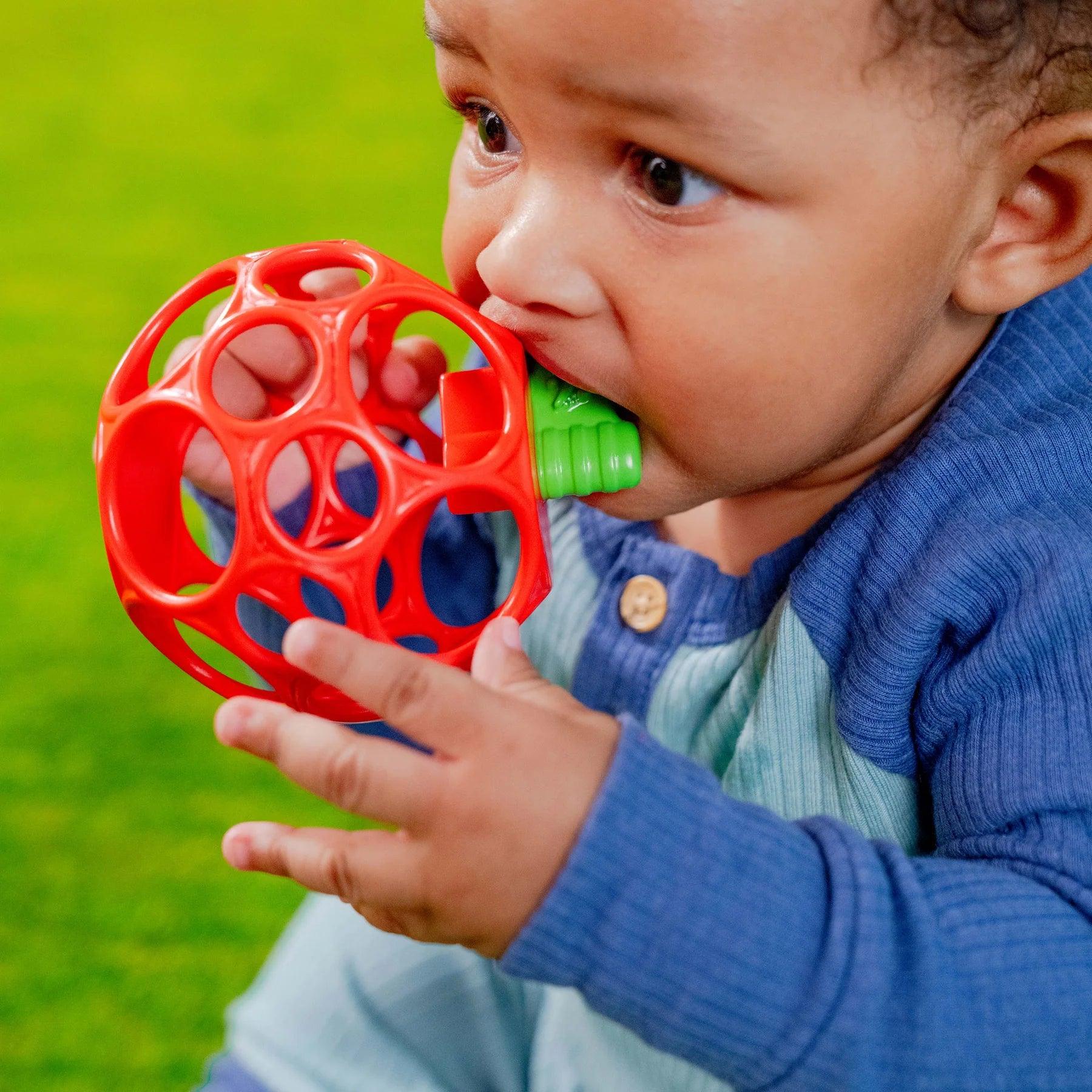 Bright Starts Hold My Own Easy Grasp Teether Toy - Apple Shape Baby Teething Toy for Soothing Sore Gums | Perfect for Infants 3+ Months, On-the-Go & Playtime Relief