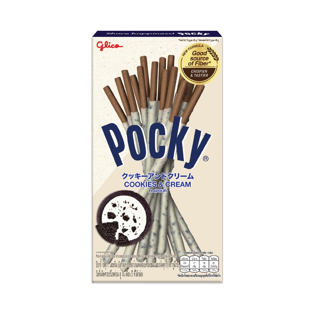 Glico Pocky Biscuit Sticks Cookies & Cream Flavor - 1.59oz (Pack of 10) | Crunchy Chocolate Coated Snack for Parties, Office Treats & Asian Dessert Lovers