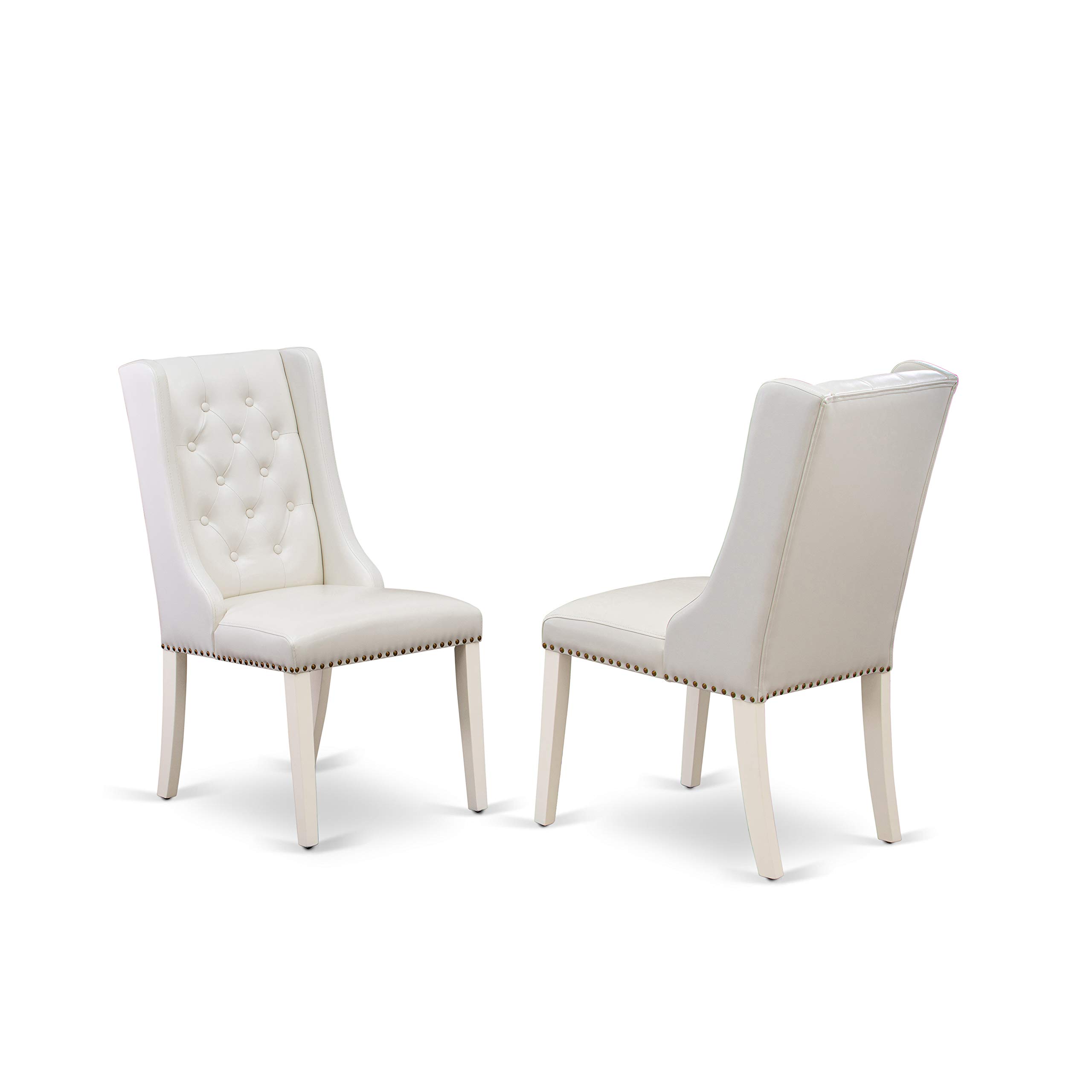 East West Furniture 3 Piece Kitchen Table Set - Rectangle Dining Table with Butterfly Leaf & 2 Light Gray Faux Leather Chairs, 32x54 Inch, Linen White - Perfect for Small Spaces, Breakfast Nooks & Cozy Dining Areas