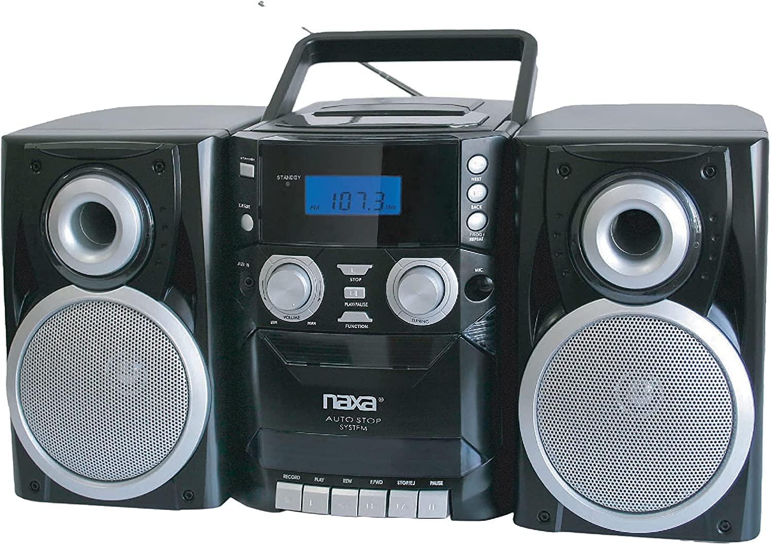 Naxa Electronics NPB-426A Portable CD Player with AM/FM Stereo Radio, Cassette Player/Recorder & Detachable Speakers - Black | Perfect for Home, Office & Travel Entertainment