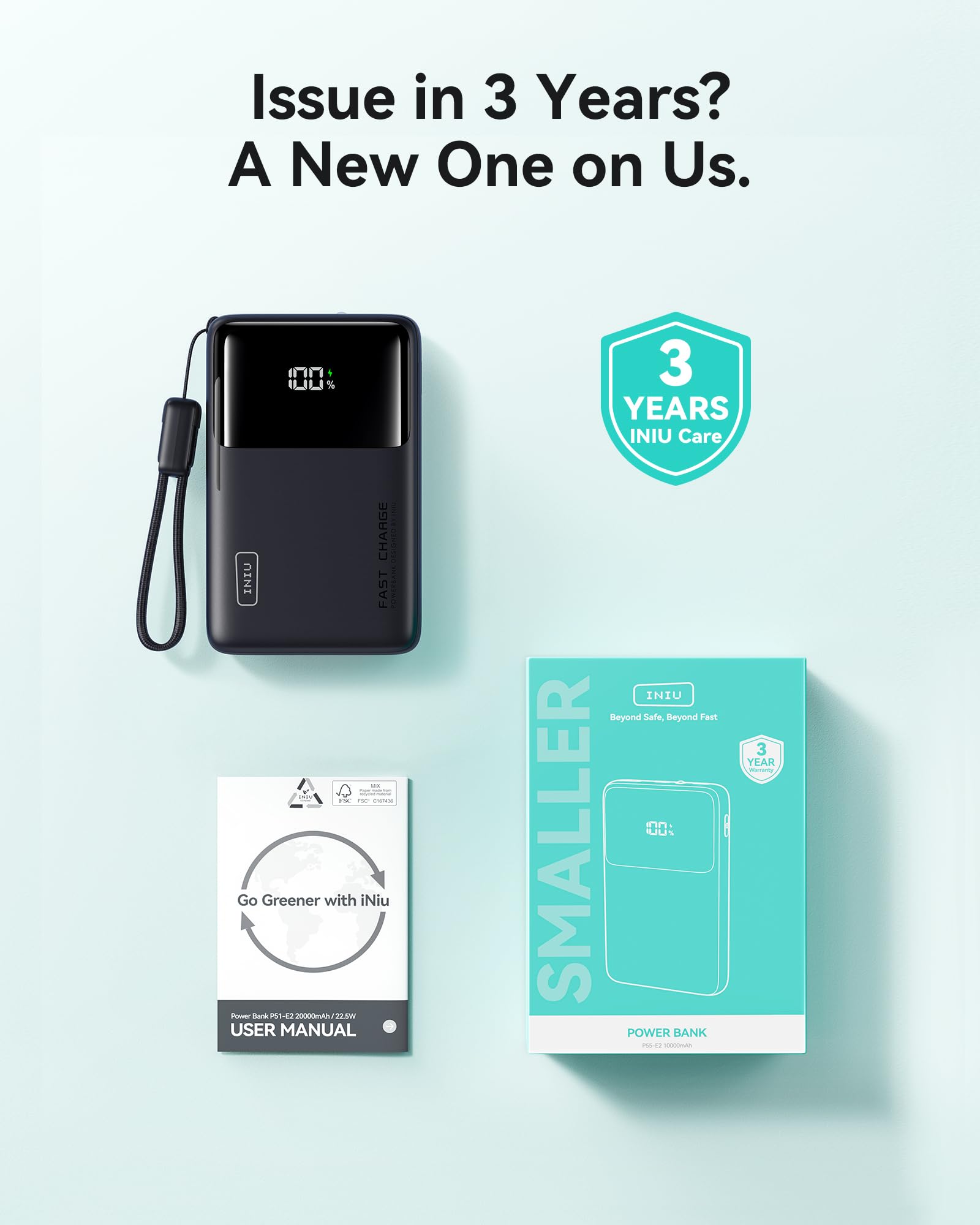 INIU 10000mAh 45W PD Fast Charging Power Bank - Ultra Slim Portable Charger with USB C Input/Output - Compatible with iPhone 16/15/14/13, Samsung Galaxy S22/S21, Google Pixel, iPad - Perfect for Travel, Camping & Emergency Power Backup