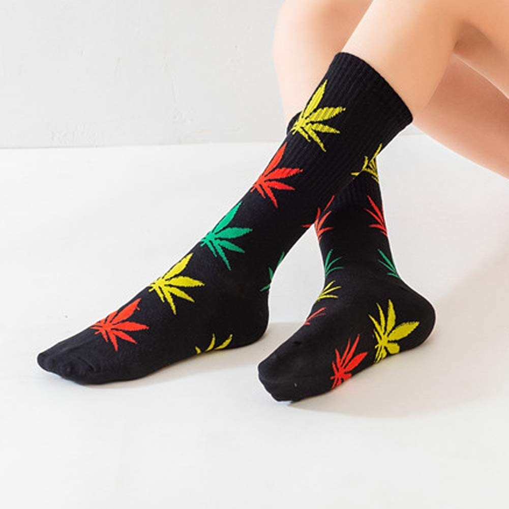 ASWER Men's 6-Pack Maple Leaf Print Cotton Athletic Crew Socks - Comfortable & Breathable for Running, Hiking & Daily Wear