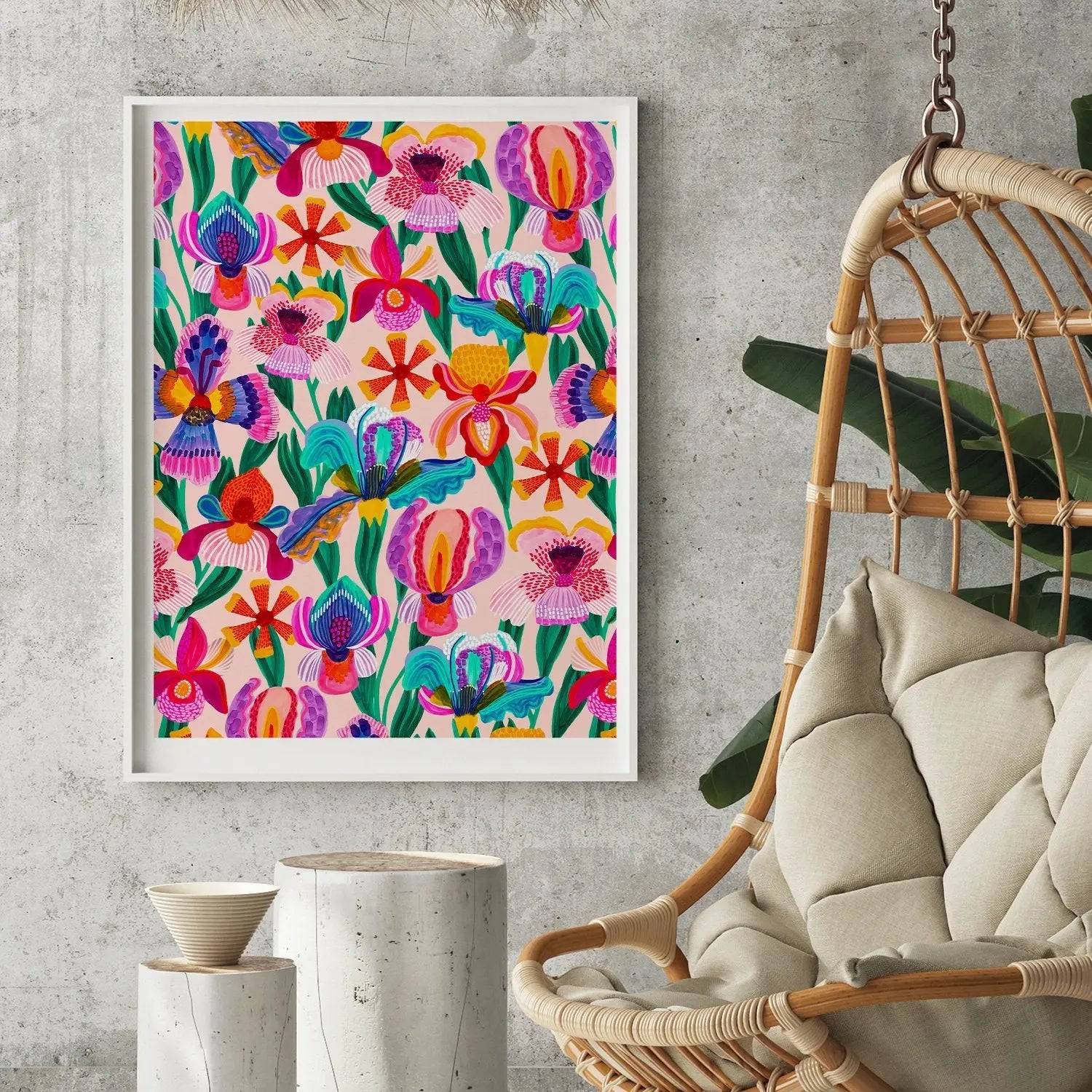Beautiful Irises & Orchids Wall Art Print - Floral Canvas Painting for Home & Office Decor - Perfect for Living Room, Bedroom, or Gift
