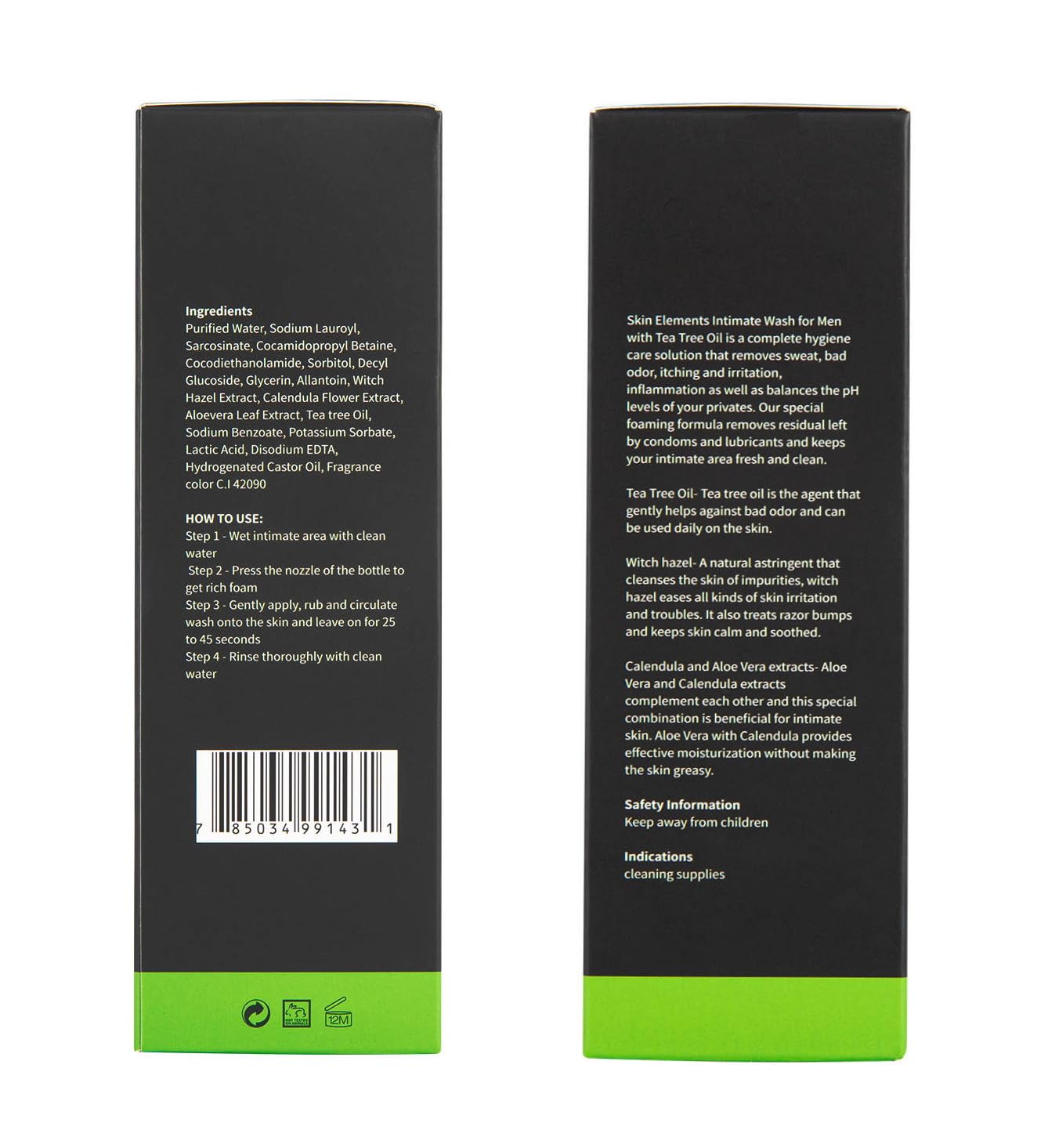 Natural Organic Tea Tree Oil Intimate Wash for Men - pH Balanced Foaming Cleanser | Eliminates Sweat, Odor, Itching & Irritation | 4.05 fl oz | Ideal for Post-Workout, Travel & Daily Hygiene Care
