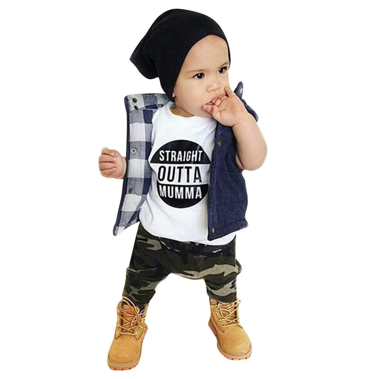 **Camouflage Baby Boy Outfit Set - Toddler Jogging Pants & T-Shirt (White, 18-24 Months) - Comfortable Playwear for Daily Activities & Outdoor Adventures**
