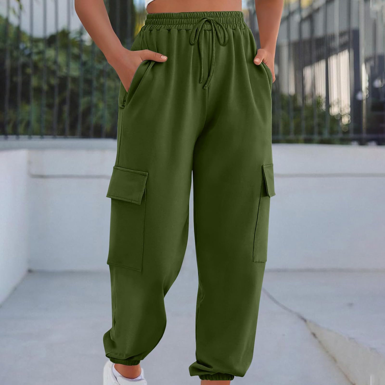 Women's Fleece-Lined Cargo Sweatpants - High Waisted Baggy Joggers with Drawstring & Wide Straight Leg (2024 Fashion) - Perfect for Lounge Wear, Workouts, and Casual Outfits