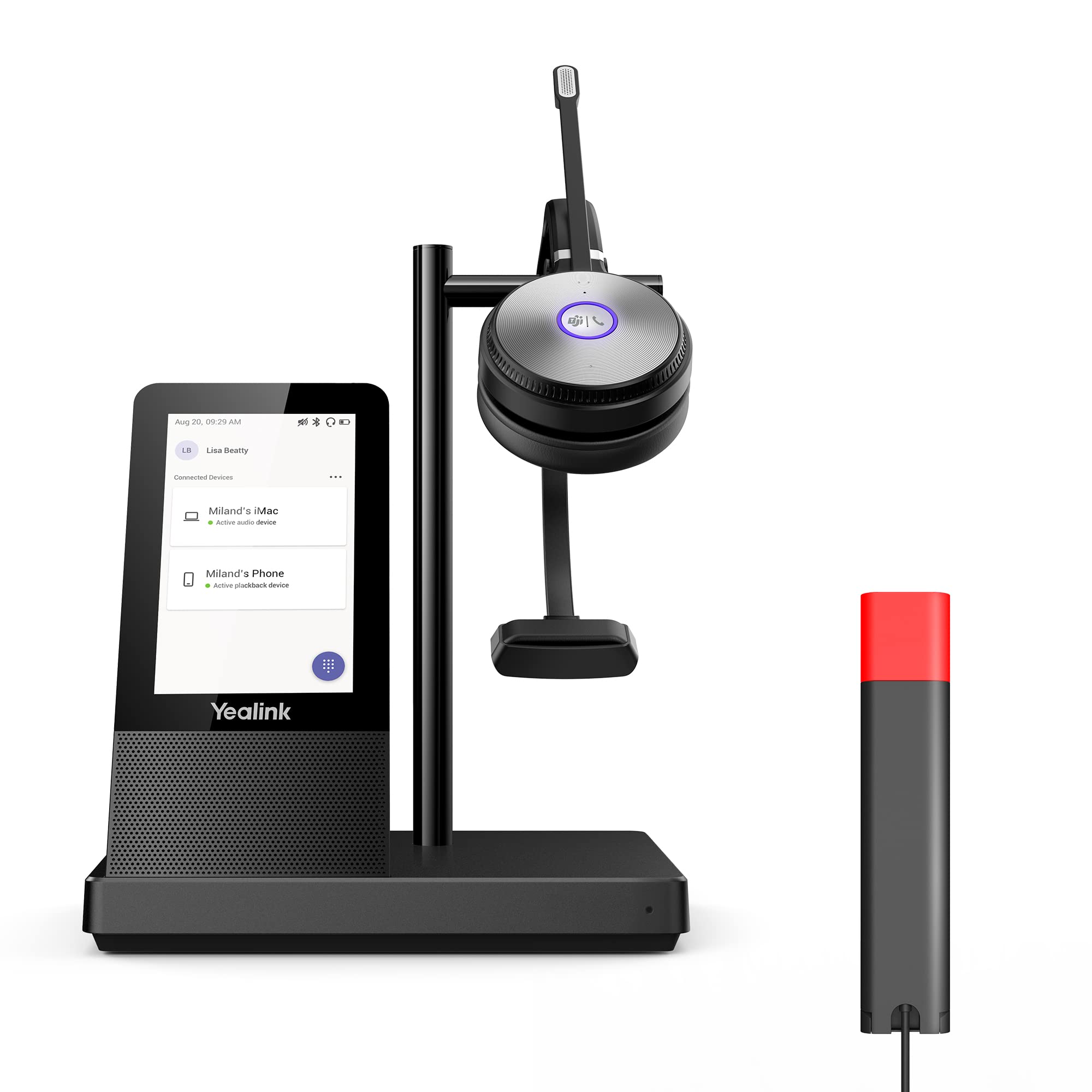 Yealink WH66 BLT60 Wireless Bluetooth Headset with Busylight & Microphone - DECT Headset for Computer, Laptop, PC - Office VoIP, SIP, IP Phone, Teams Certified - Ideal for UC Communication & Remote Work