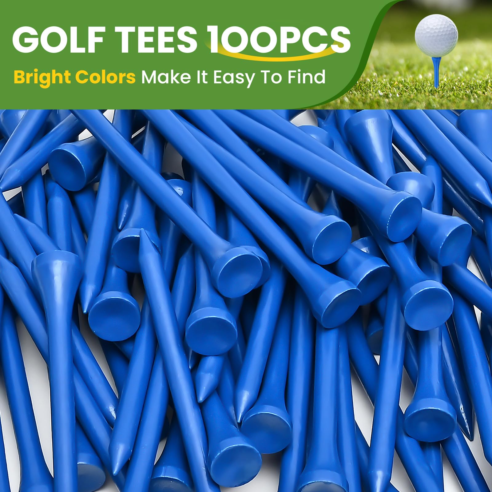 100 Pack 3 1/4 Inch Natural Bamboo Golf Tees - Durable & Stable Professional Tee System for Reduced Friction & Side Spin | Perfect for Driving Range, Tournament Play & Practice Sessions