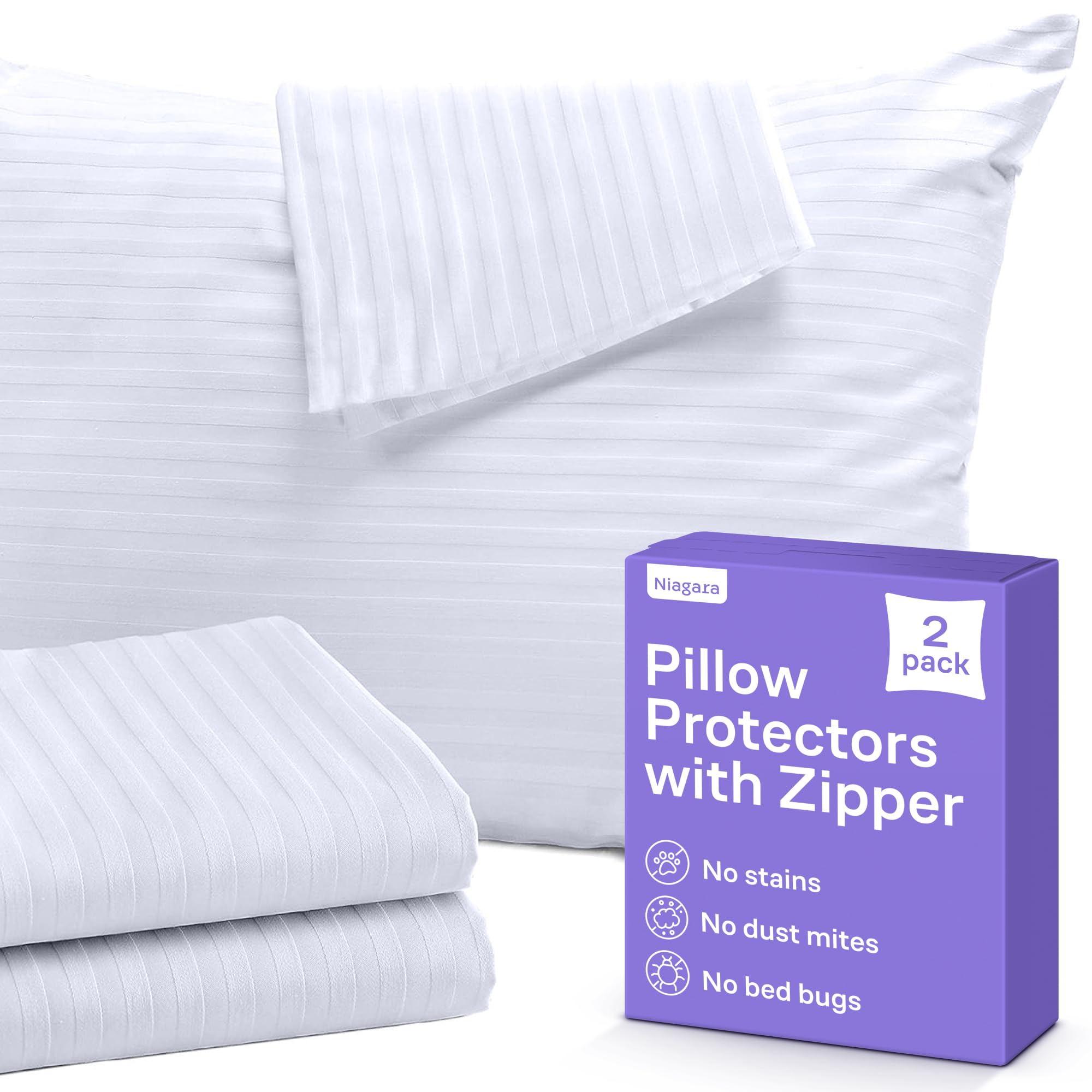 Queen Size Pillow Protectors (Set of 2) - Waterproof & Dustproof for Bedroom Use