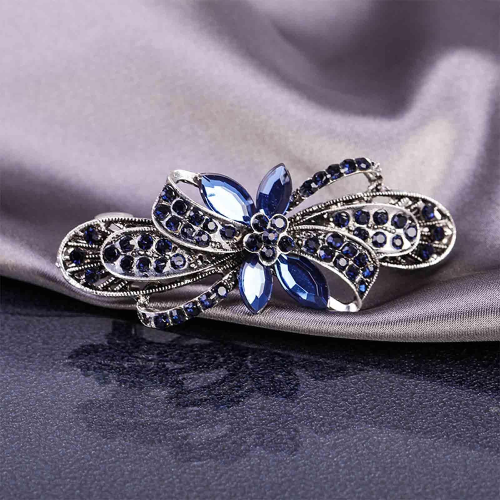 Elegant Rhinestone Wedding Hair Clip - Blue Crystal Bridal Hair Barrette for Women & Girls | Shimmering Bride Headpiece, Sapphire Crystal Hair Accessory for Weddings, Prom, Parties & Special Occasions