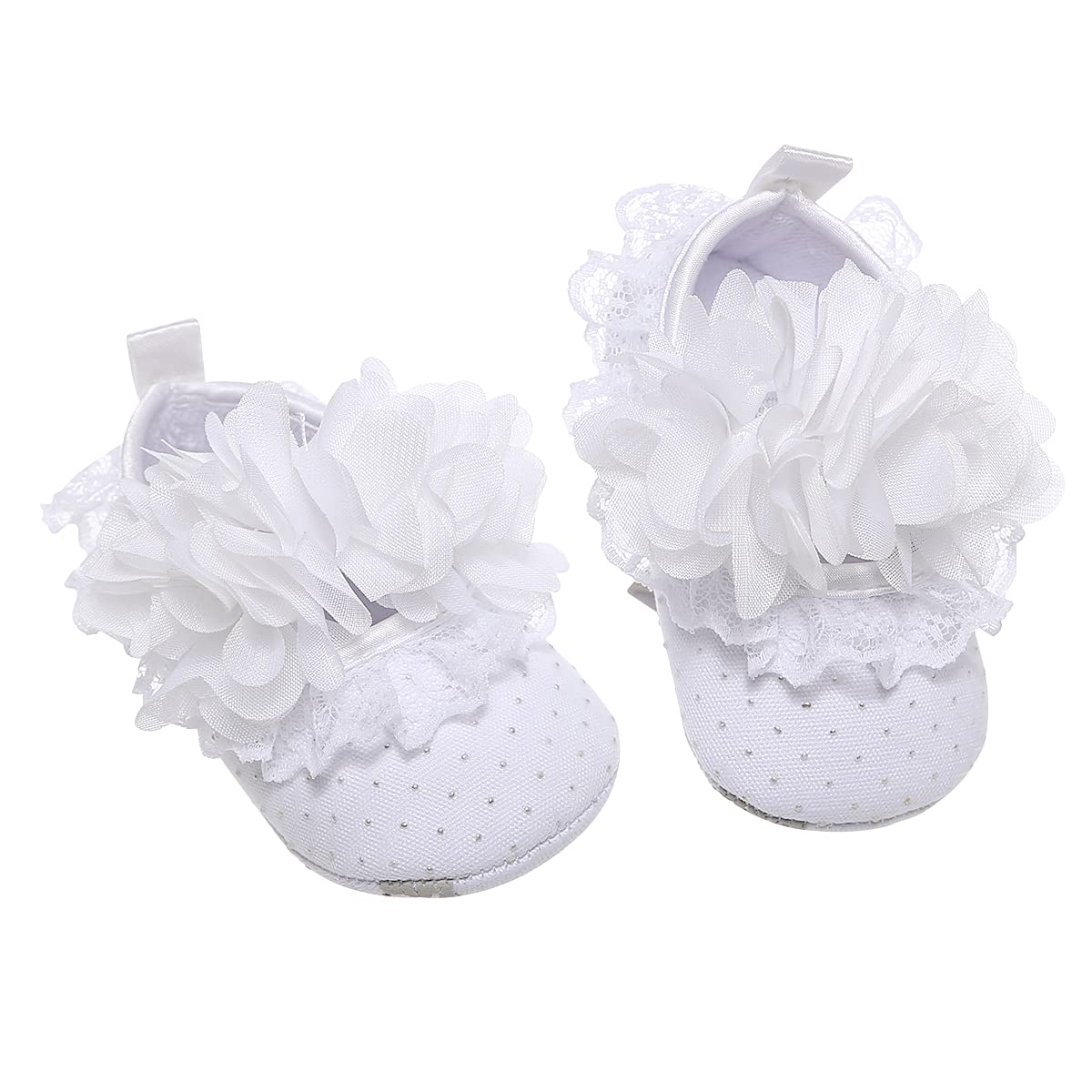 Booulfi Baby Girls' Christening Shoes - Cream Lace Flower Party Dress Shoes for Newborns & Infants | Perfect for Baptism, First Communion & Special Occasions