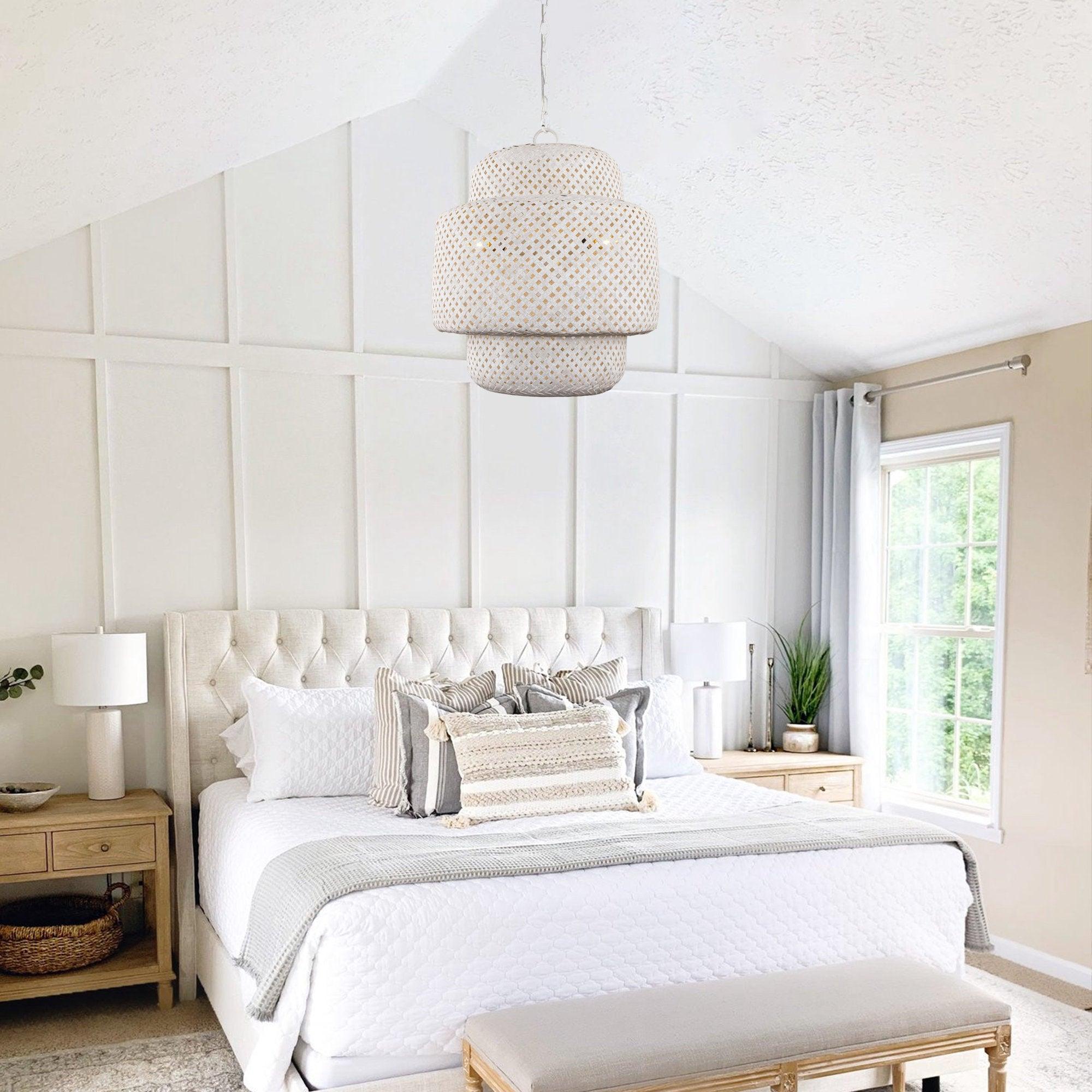 Rustic 3-Light White Farmhouse Pendant Hanging Light - Dry Rated for Kitchen, Dining Room & Entryway Ceiling Lighting