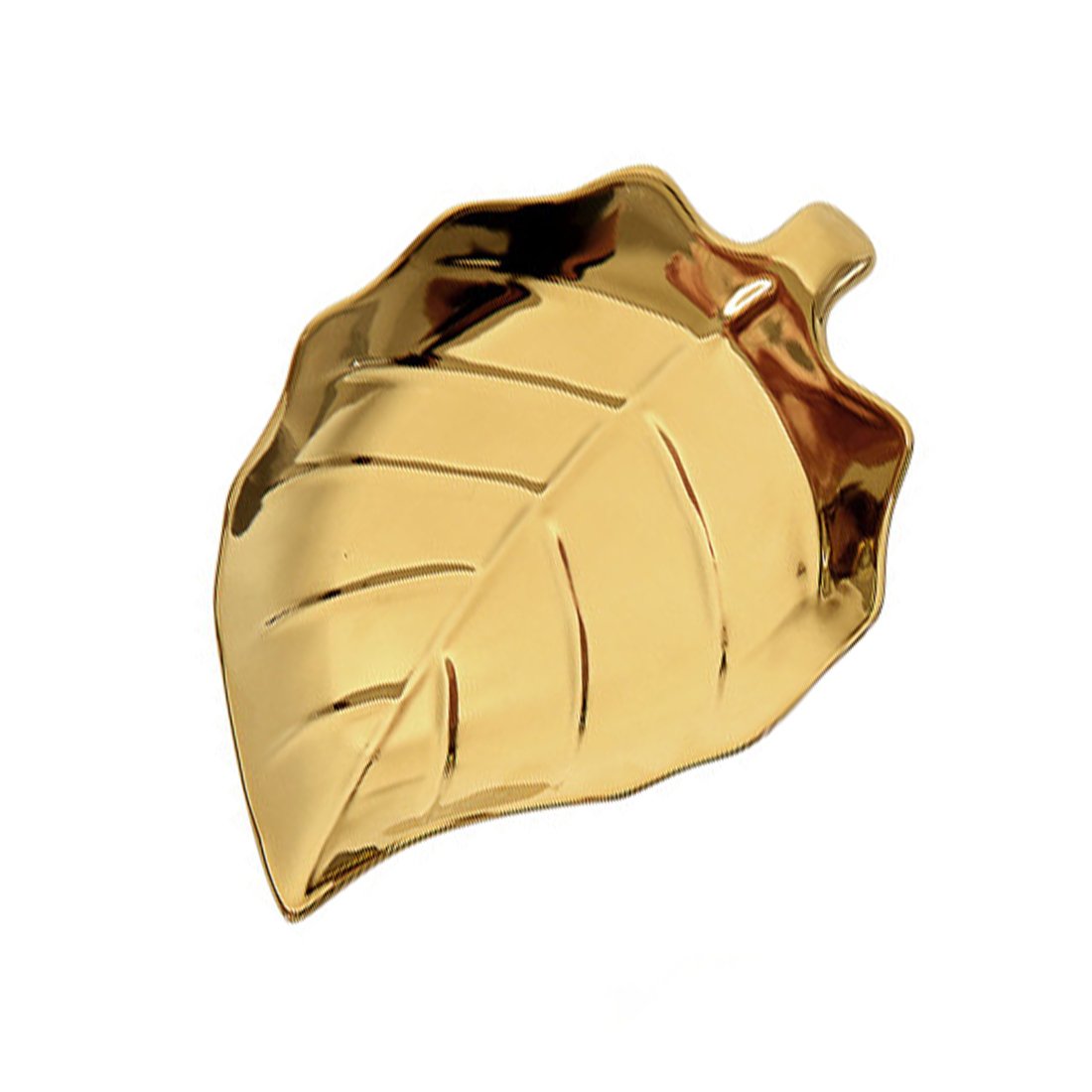 Gold Plated Ceramic Leaf Jewelry Tray - 8.4