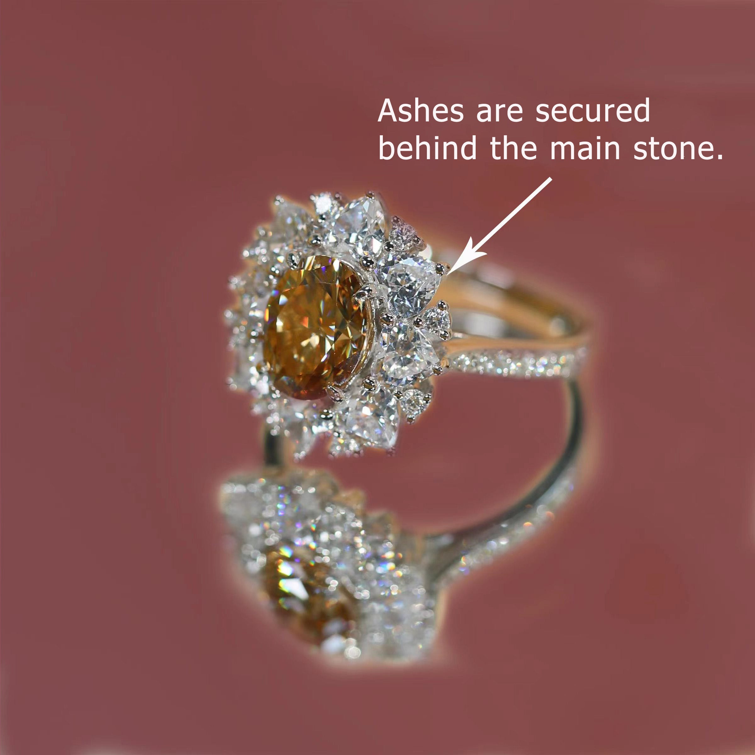 Celestial Ember: Oval Cut Moissanite Ashes Ring for Cremation Jewelry - Memorial Keepsake for Loved Ones | Perfect for Remembrance Ceremonies & Everyday Wear