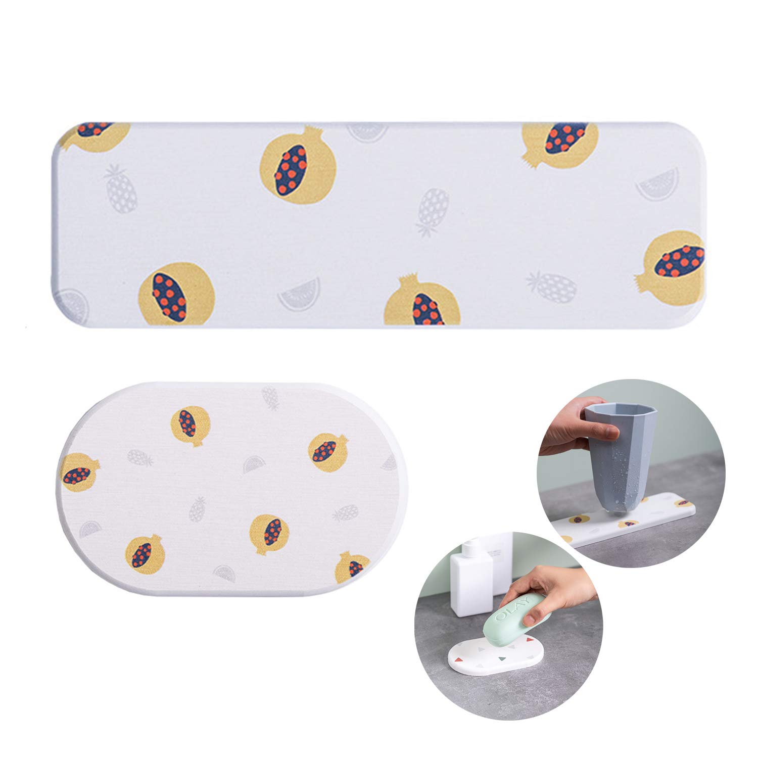 MYMM 2-Pack Diatomite Coasters & Soap Holder Set for Bathroom & Kitchen - Fast Drying & Absorbent (Fruit Design)