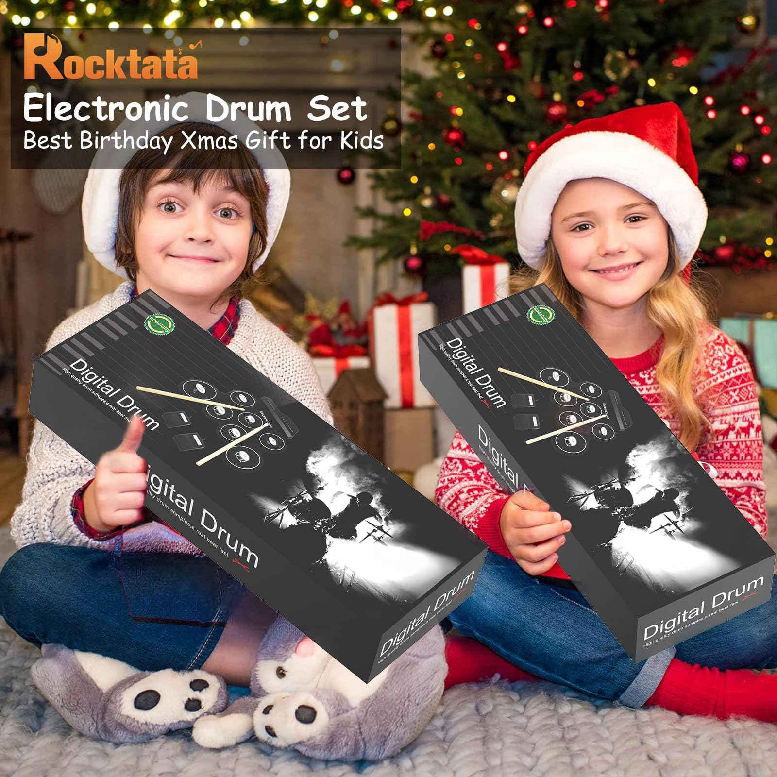 Rocktata® Electronic Drum Set - 7 Pad Roll-Up Drum Kit with Headphone Jack, Pedals & Drumsticks | Portable Practice Pads for Kids & Beginners | Perfect for Home Practice, Music Lessons & Quiet Training (No Built-in Speaker)