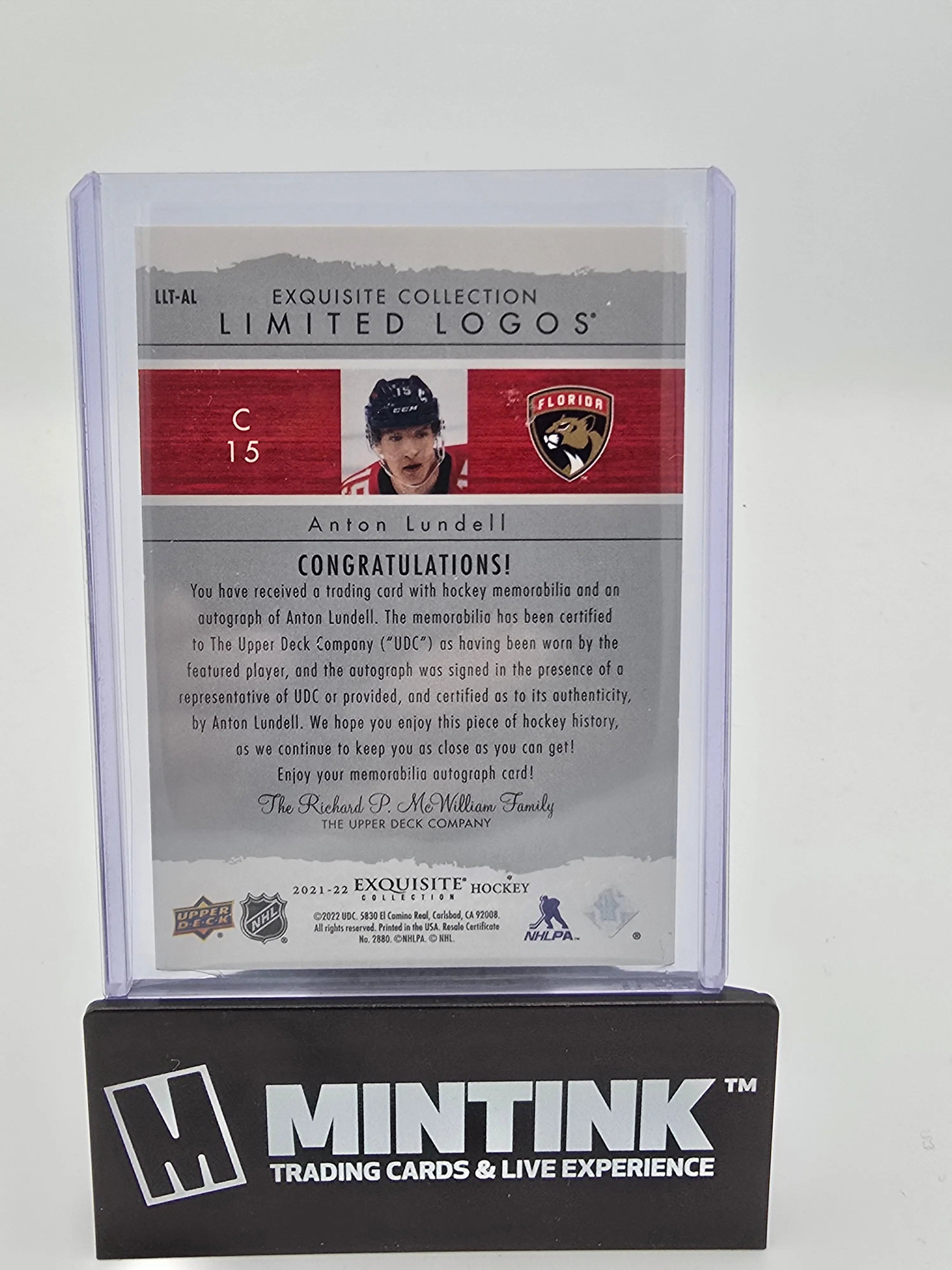2021-22 Upper Deck Exquisite Collection Hockey Anton Lundell Limited Logos Autograph Card 30/50 - Rare Collectible for Hockey Fans & Sports Memorabilia Enthusiasts