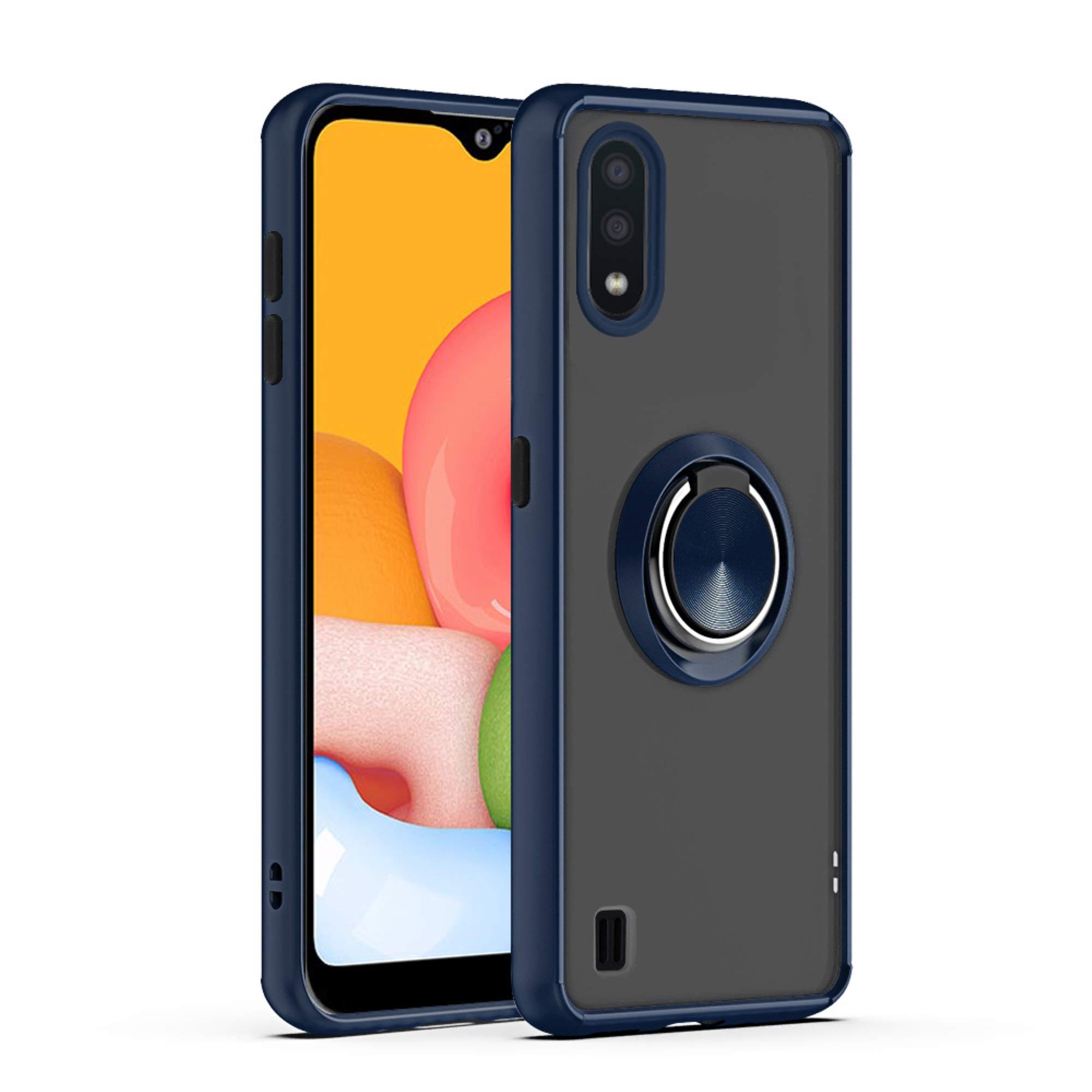 Samsung Galaxy A01 Case (SM-A015F/SM-A015G) - Magnetic Car Mount Holder with Metal Ring Stand & Hybrid Protective Cover - Blue - Perfect for Driving, Work & Daily Use