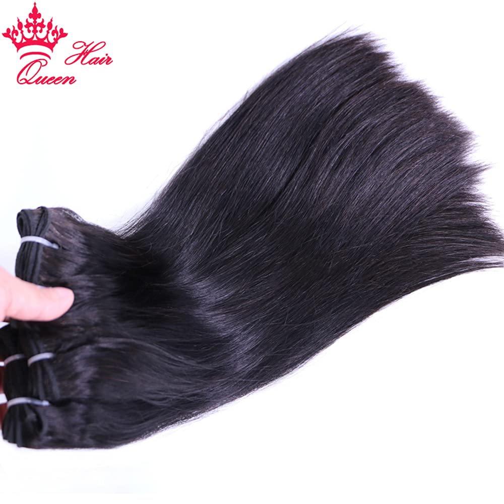 Premium 100% Unprocessed Brazilian Virgin Human Hair Weft - Double Drawn Bone Straight Full Bundle (10 10 10 Inches) | Queen Hair Products | Perfect for Extensions, Weaves & Natural Hairstyles
