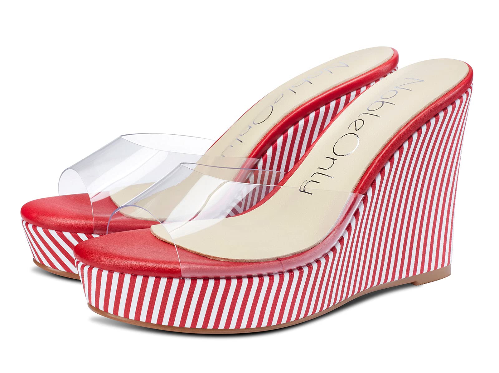 NobleOnly Women's Clear Transparent High Heel Platform Wedge Sandals - 10CM Comfortable Leather Lined Slip-On Office Shoes for Work, Party & Special Occasions