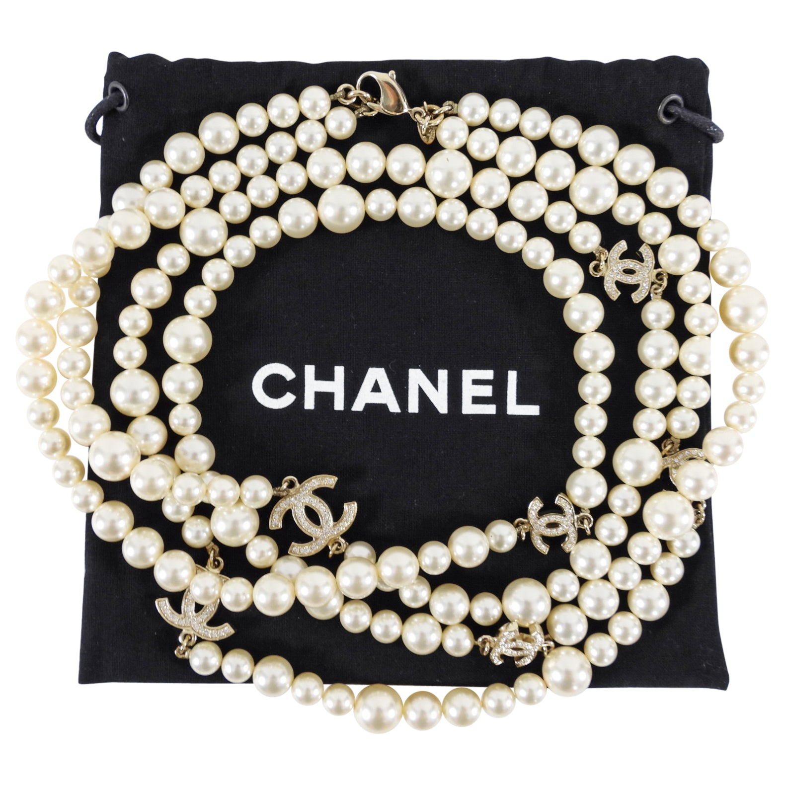 Chanel 12P Pearl Double Strand Necklace with Crystal CC Stations - Luxury Pearl Jewelry for Women, Elegant Evening Wear & Special Occasion Gift