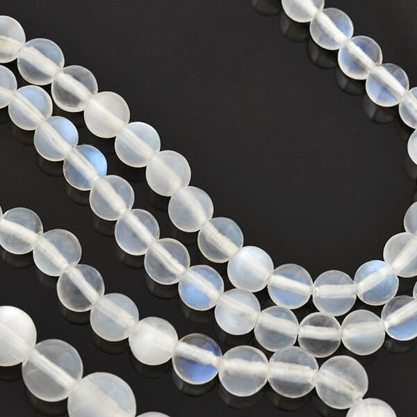 Art Nouveau Blue Moonstone Bead Necklace with Platinum Diamond Filigree Clasp - 31.5 Inch Vintage Jewelry for Women, Perfect for Weddings, Parties & Special Occasions