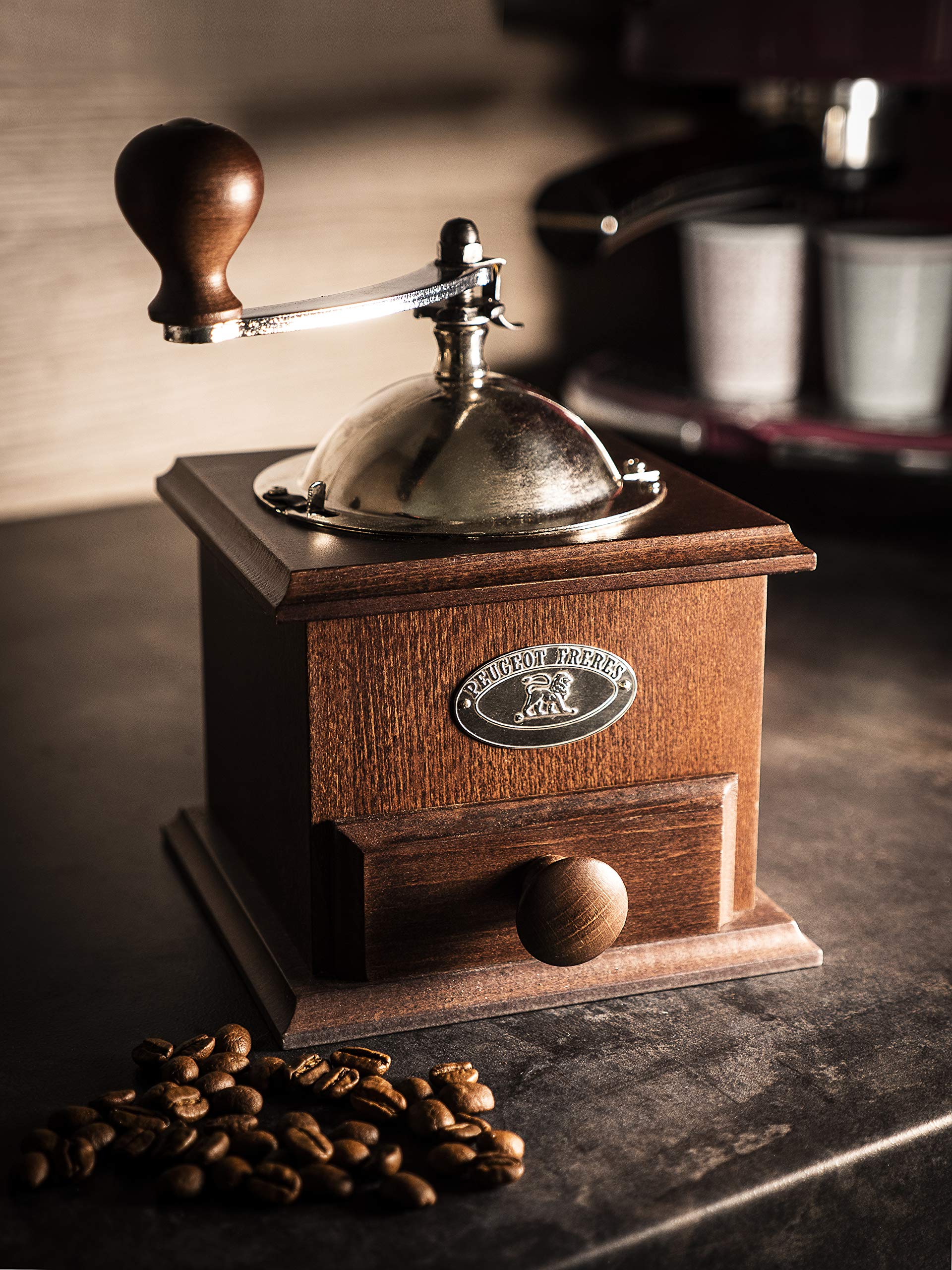 Peugeot Nostalgie Manual Coffee Grinder - Walnut Wood Hand Crank Mill for French Press, Espresso & Pour Over - Vintage Style Kitchen & Camping Coffee Accessory