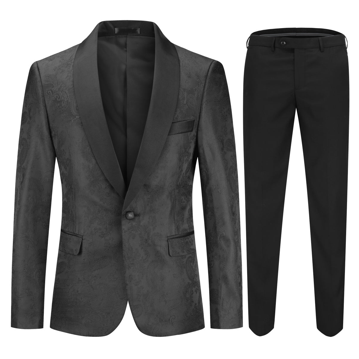 2-Piece Men's Slim Fit One Button Printed Suit Set - Black | Formal Business Attire for Weddings, Office & Special Occasions