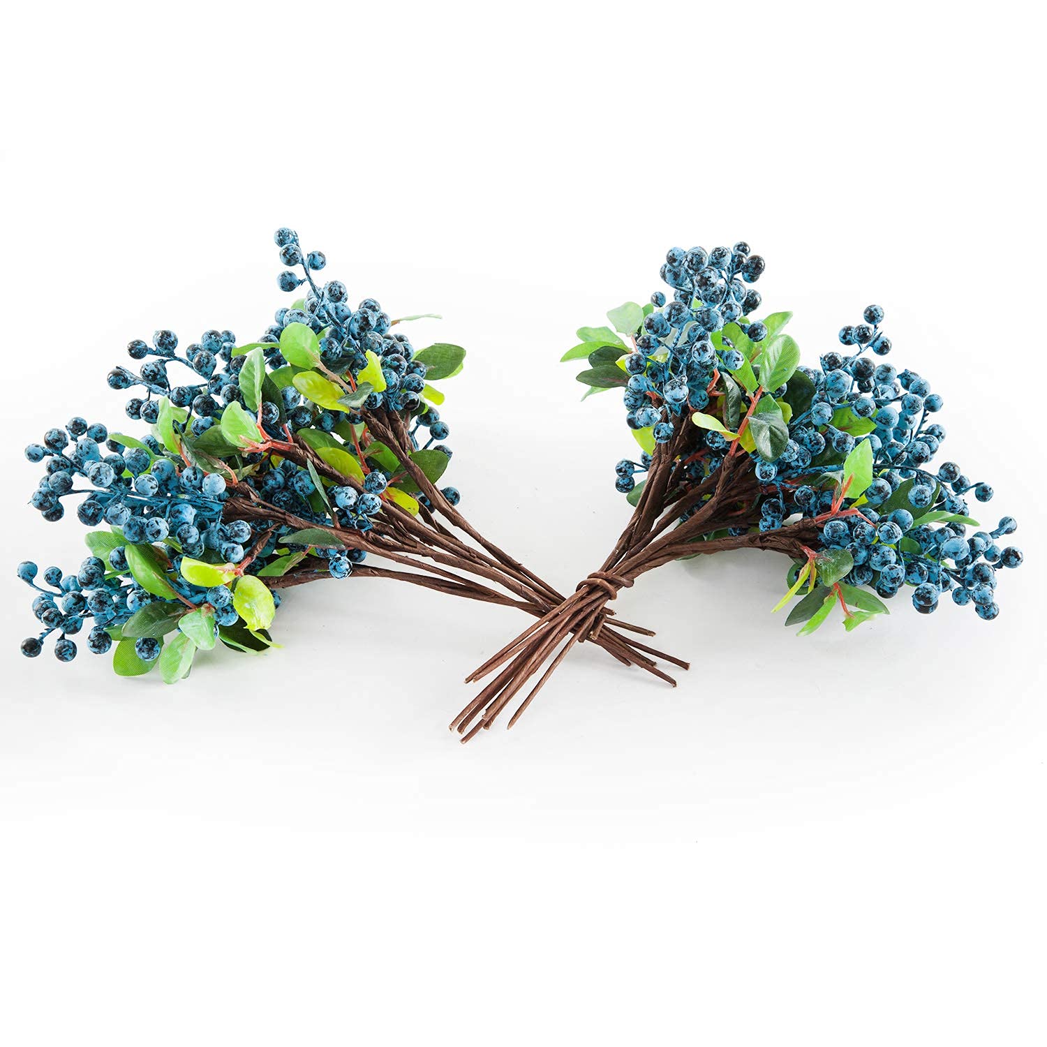 20 Pack SHACOS Artificial Blueberry Stems - 9.8 Inch Fake Blue Berries with Green Leaves for Christmas Decor, Holiday Crafts, DIY Home Decor, Floral Arrangements & Wedding Centerpieces (Berry Blue)